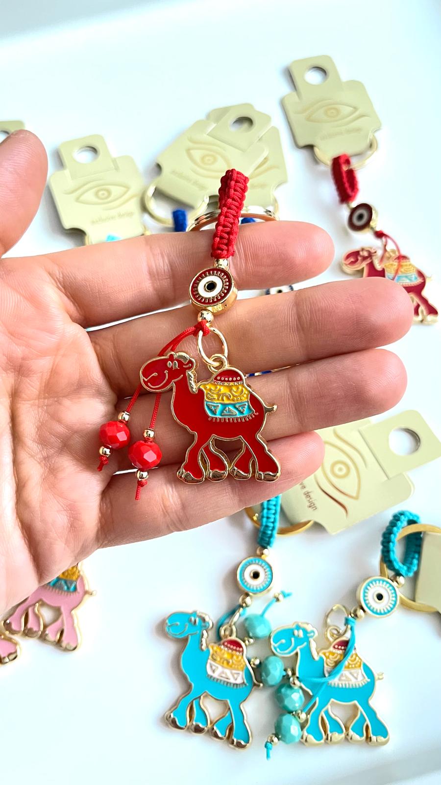 Red Camel Design Gold Evil Eye Keychain