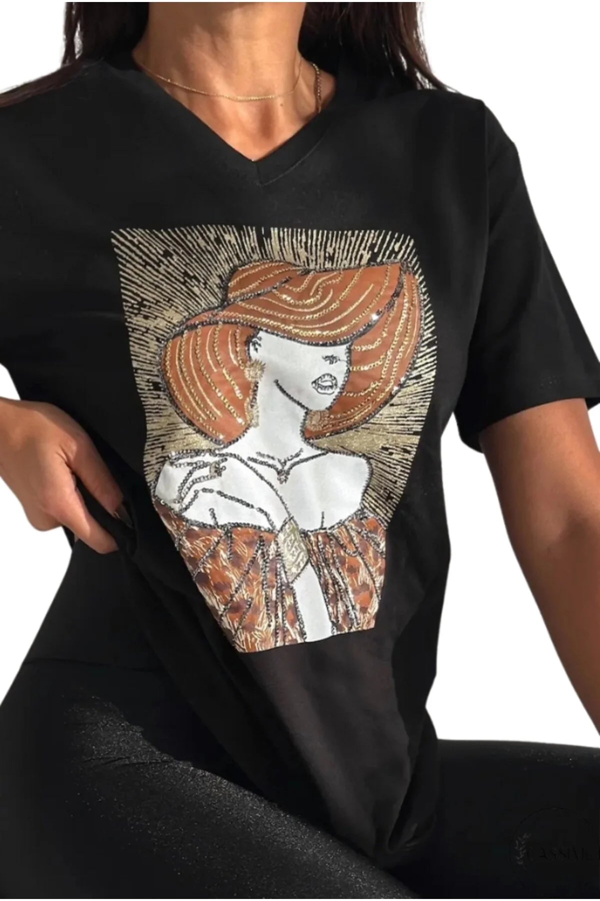 Tilda Black Woman Hat Figure Cotton T-Shirt