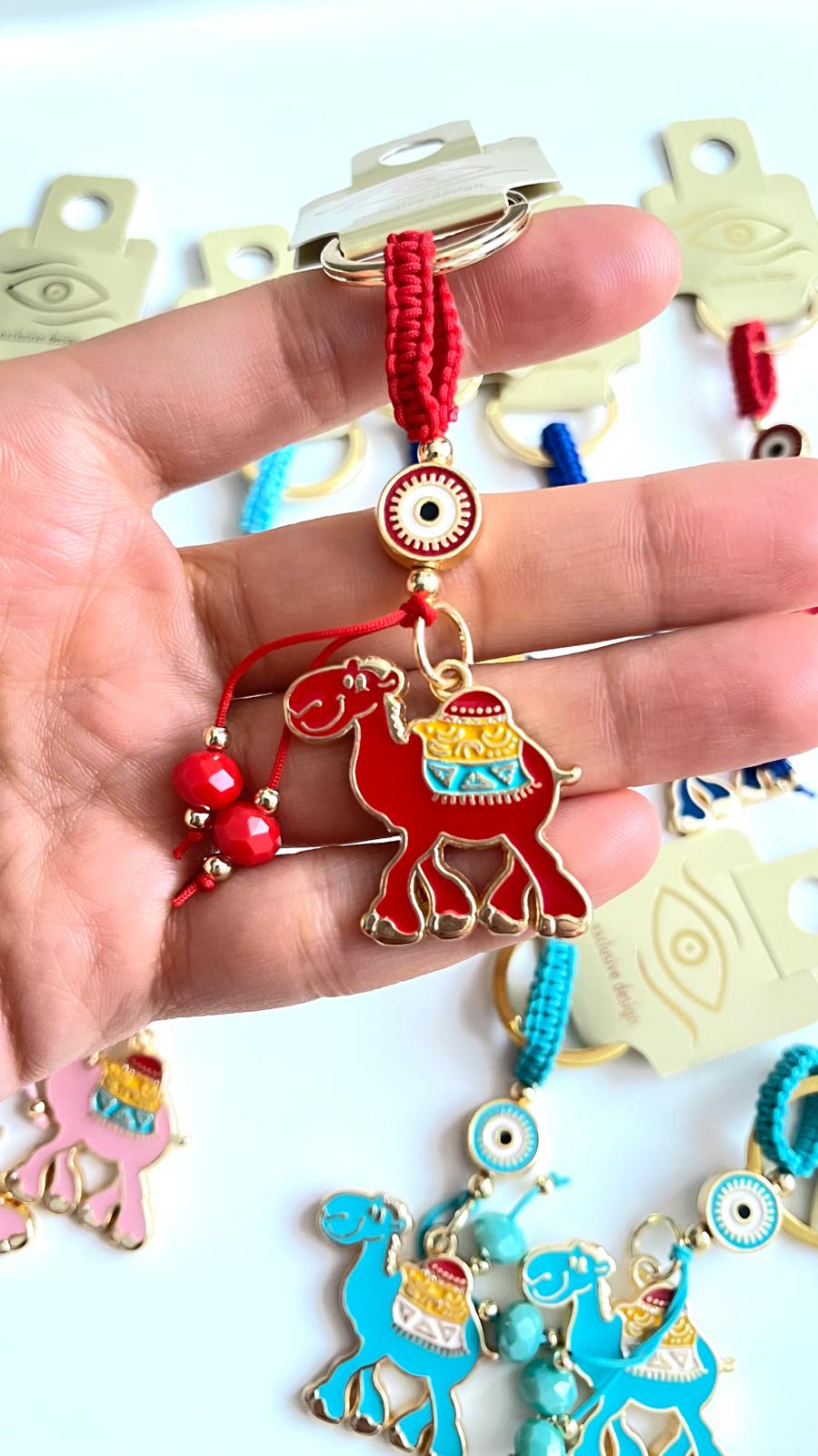 Red Camel Design Gold Evil Eye Keychain