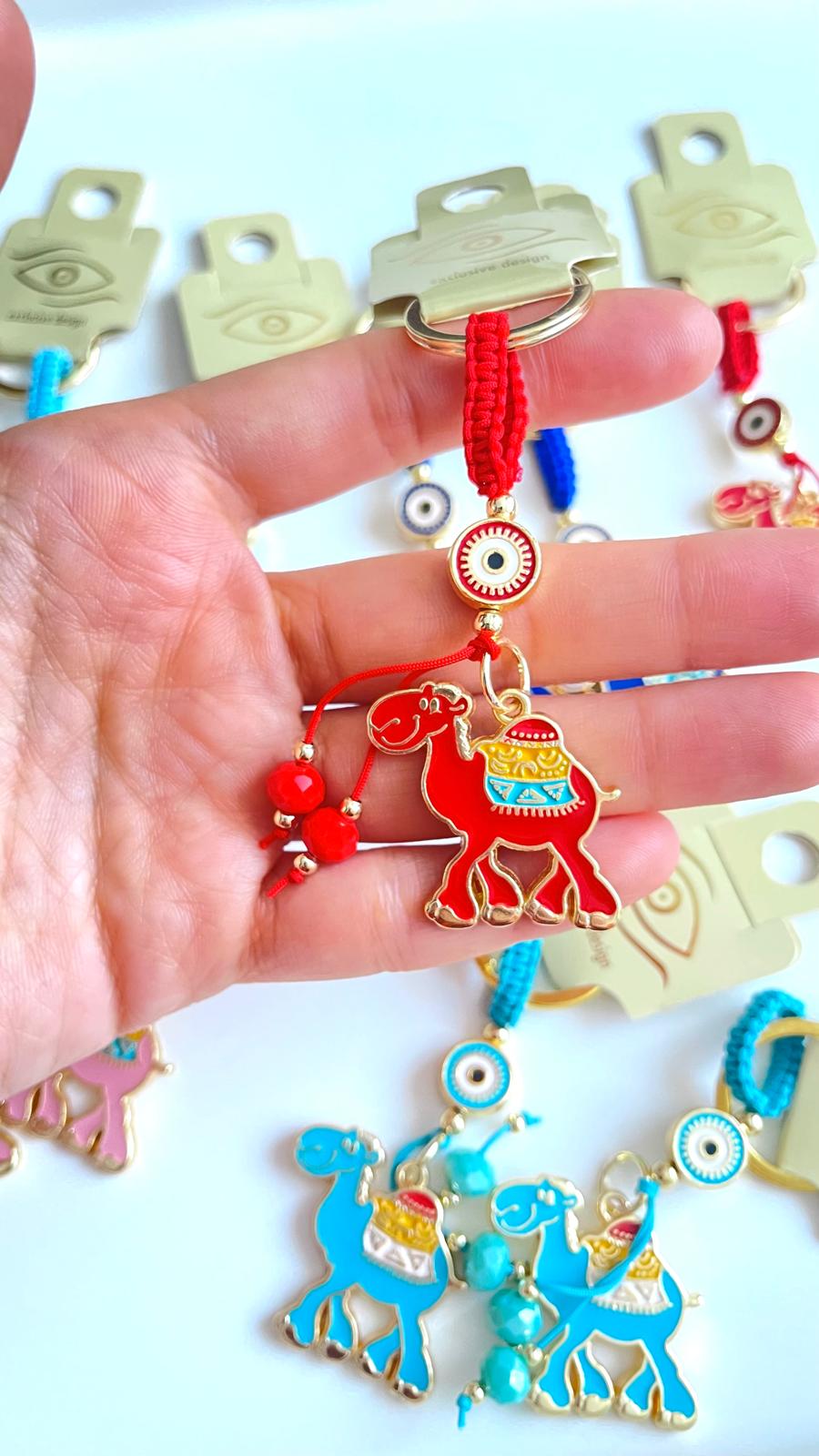 Red Camel Design Gold Evil Eye Keychain