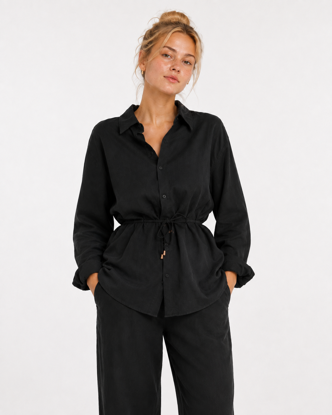 100% Cotton Muslin Black Two-Piece Set