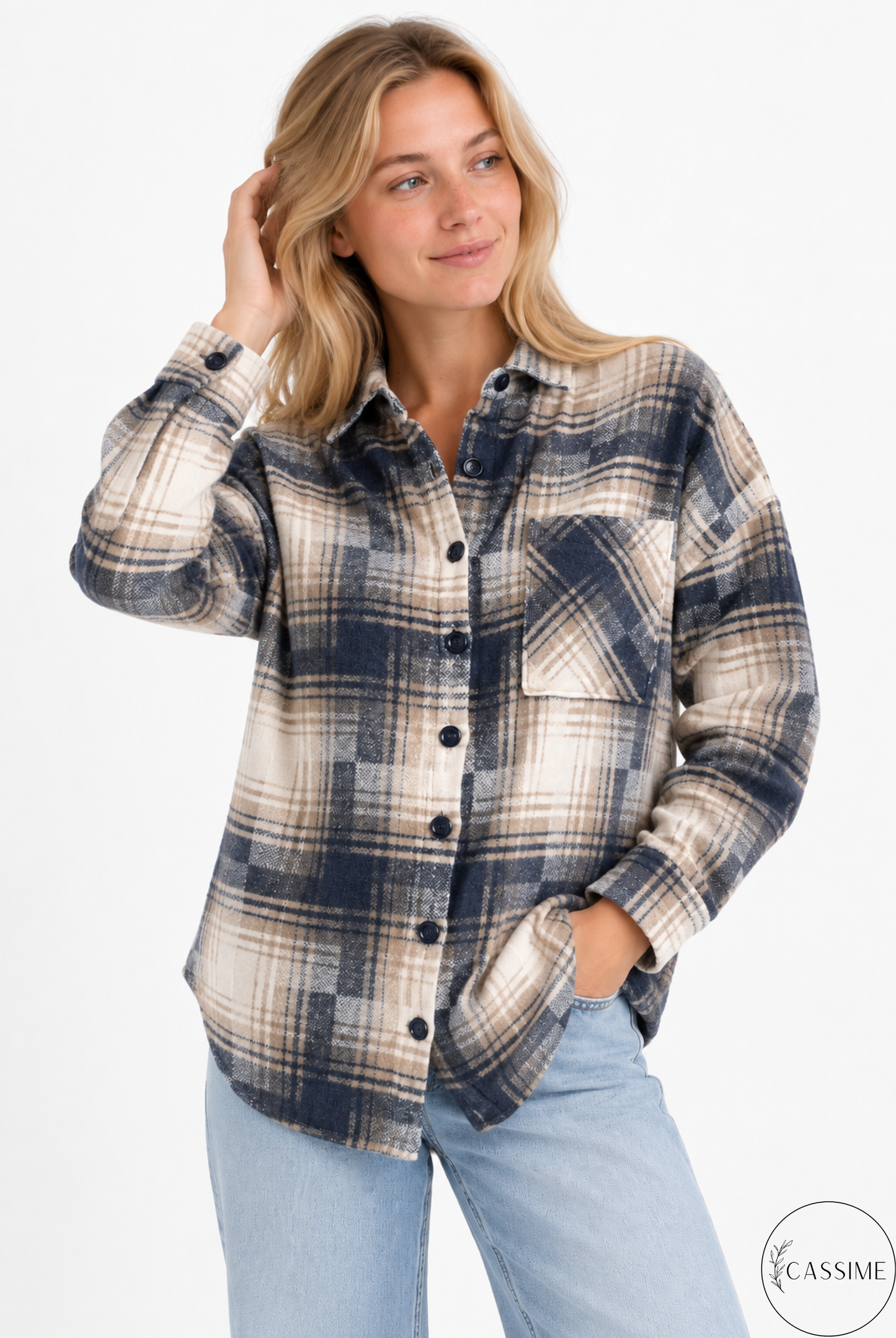 Tony Dark Blue Brown Cotton Plaid Shacket