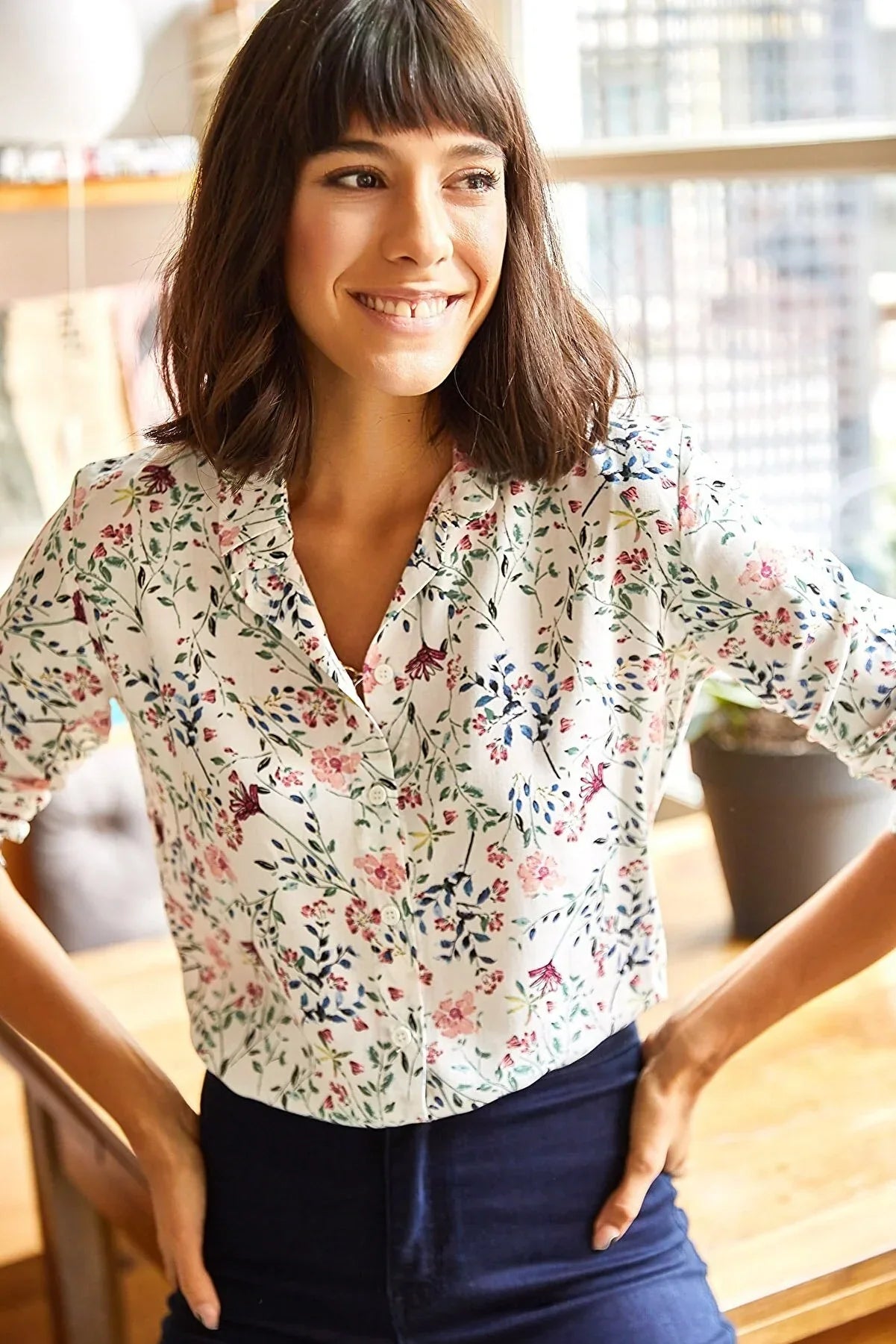 Sophia Pink Floral Button Down Shirt