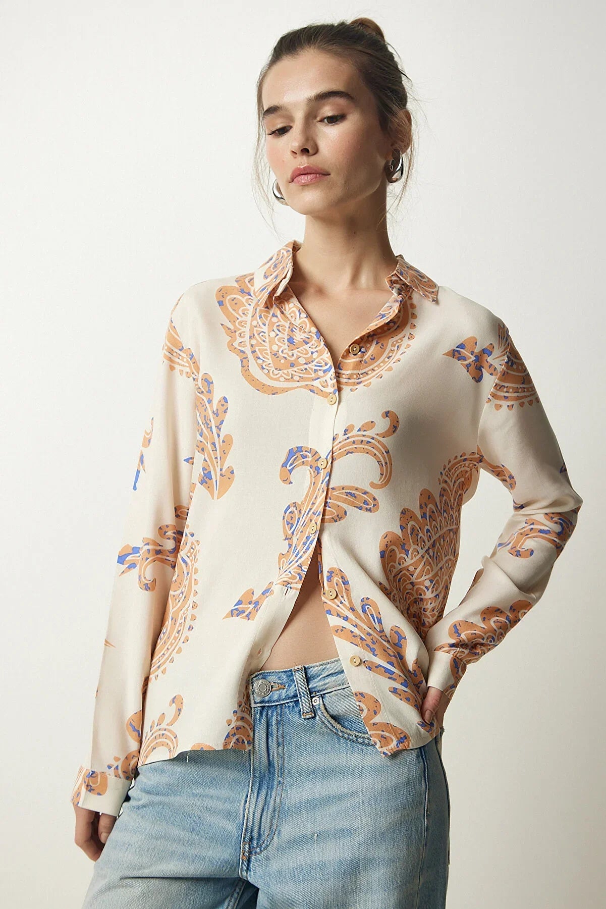 Sophia Soft Orange Floral Button Down Shirt