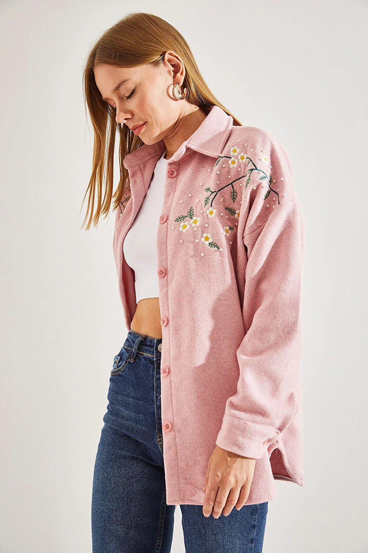Lavender Cotton Daisy Embroidered Shaket