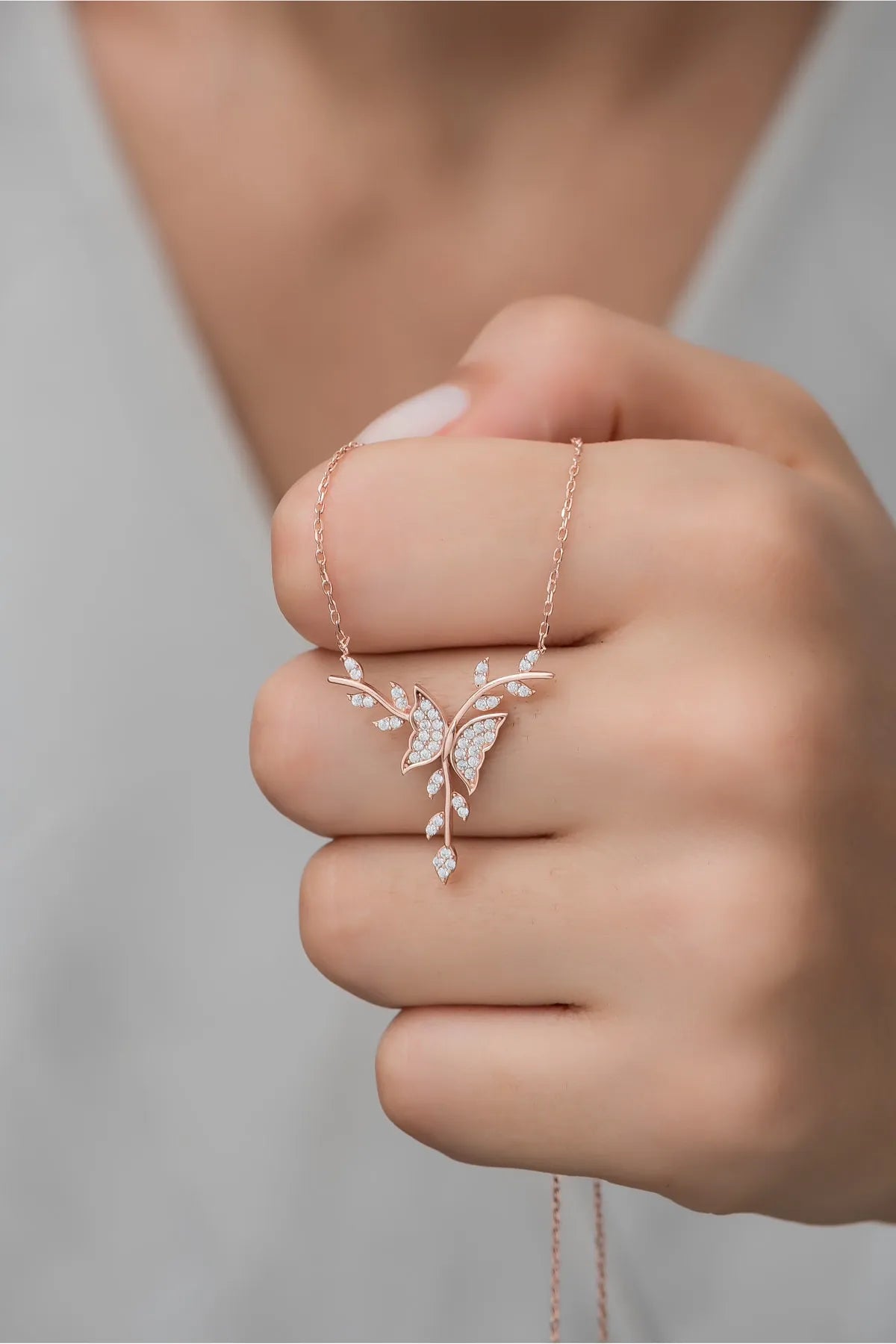 925 Sterling Silver Rose Butterfly Necklace