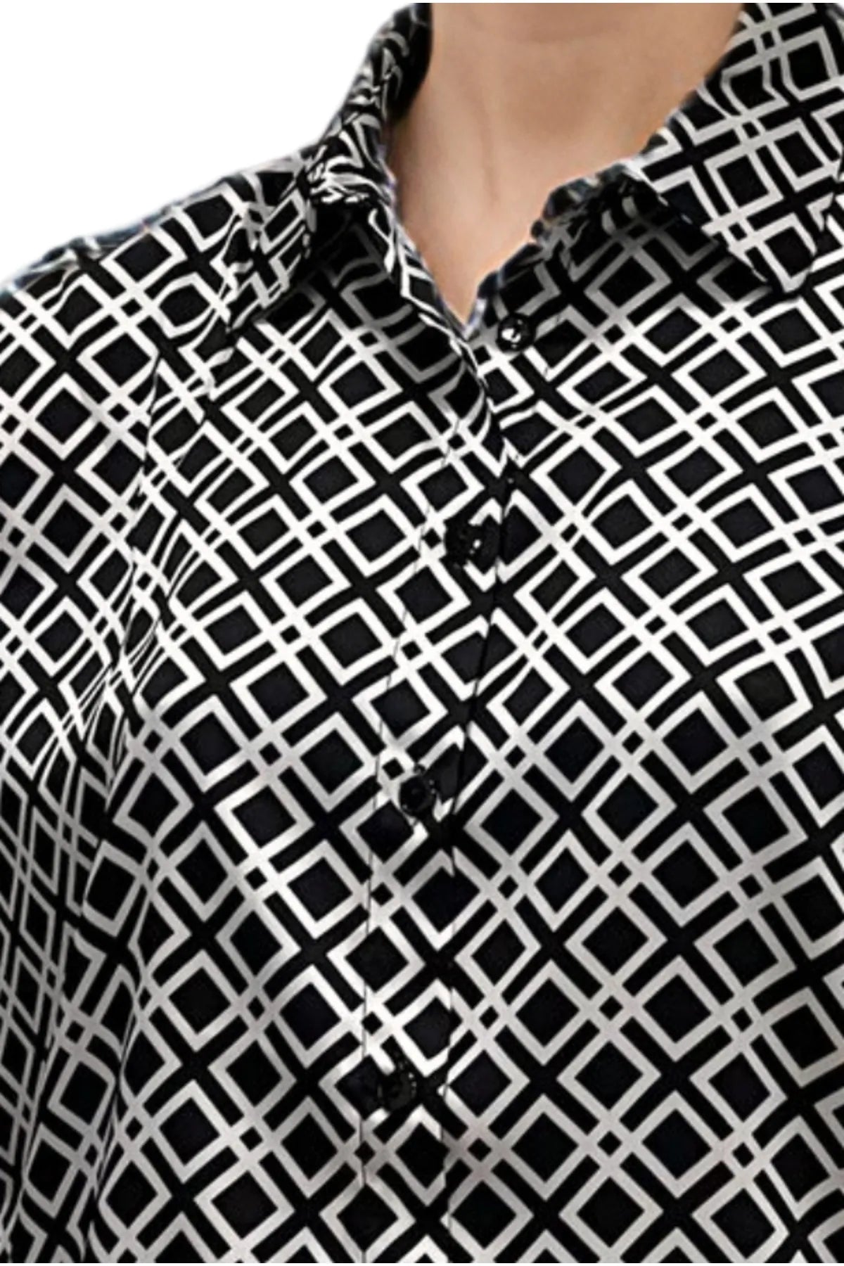 Black White Satin  Button-Down Shirt