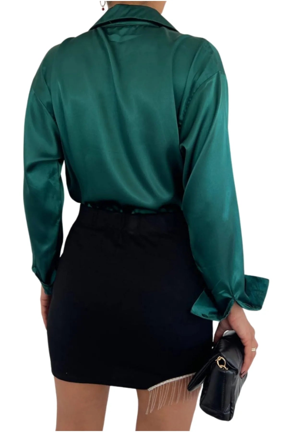 Melissa Emerald Green Satin Loose Button-Down Shirt