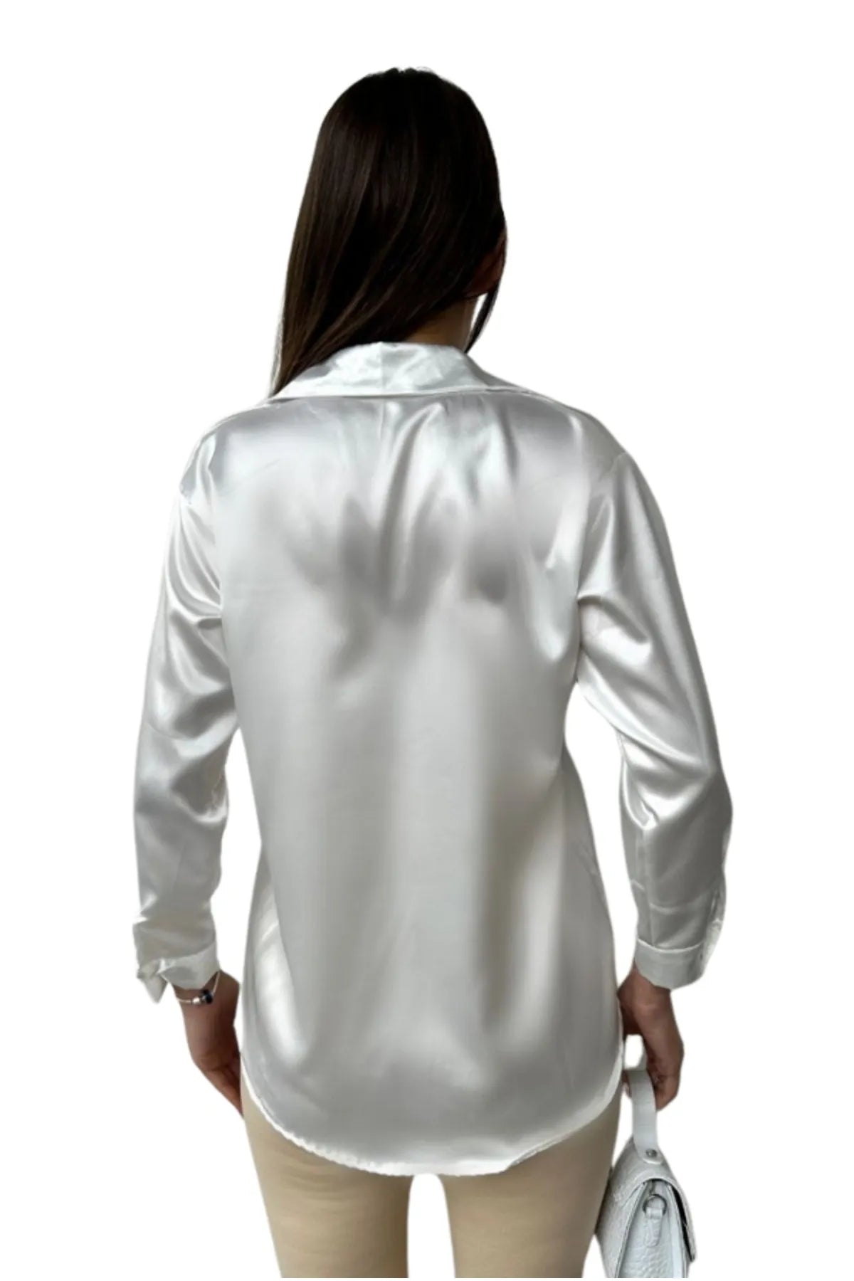 Melissa Ecru Satin Loose Button-Down Shirt