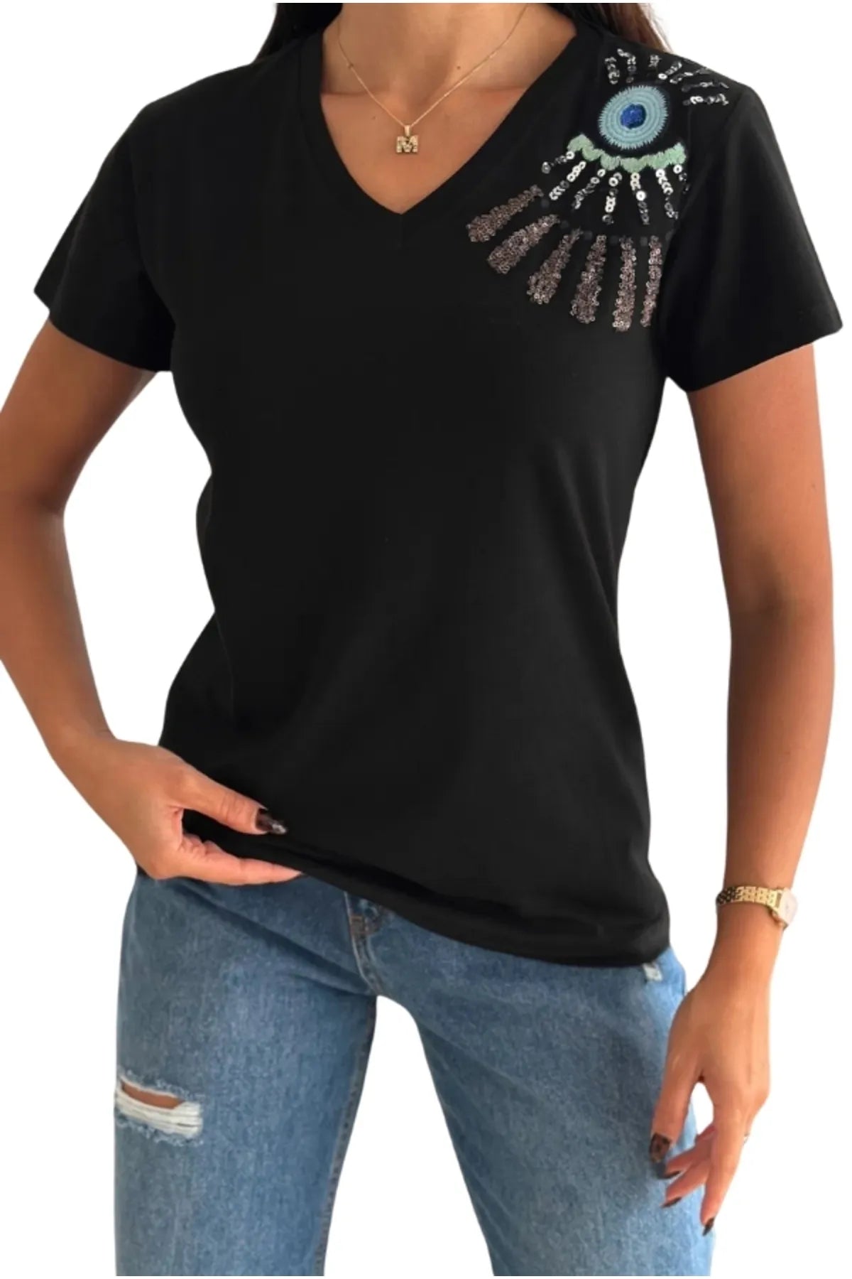Tilda Black Evil Eye Sequin T-Shirt