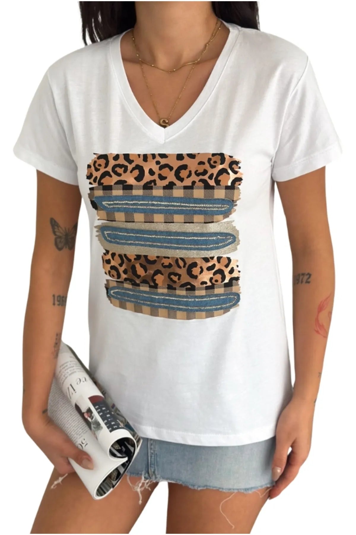 Tilda Leopard Sequin T-Shirt - White