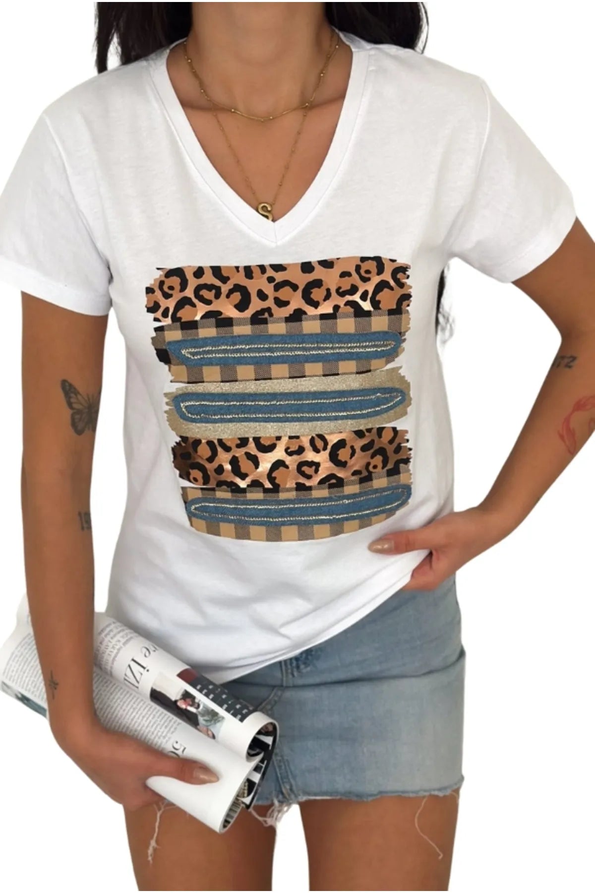 Tilda Leopard Sequin T-Shirt - White