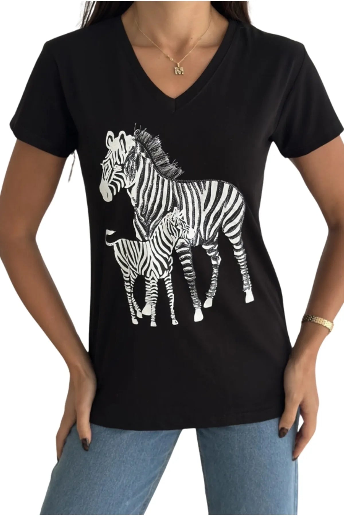 Tilda Zebra Sequin T-Shirt - Black