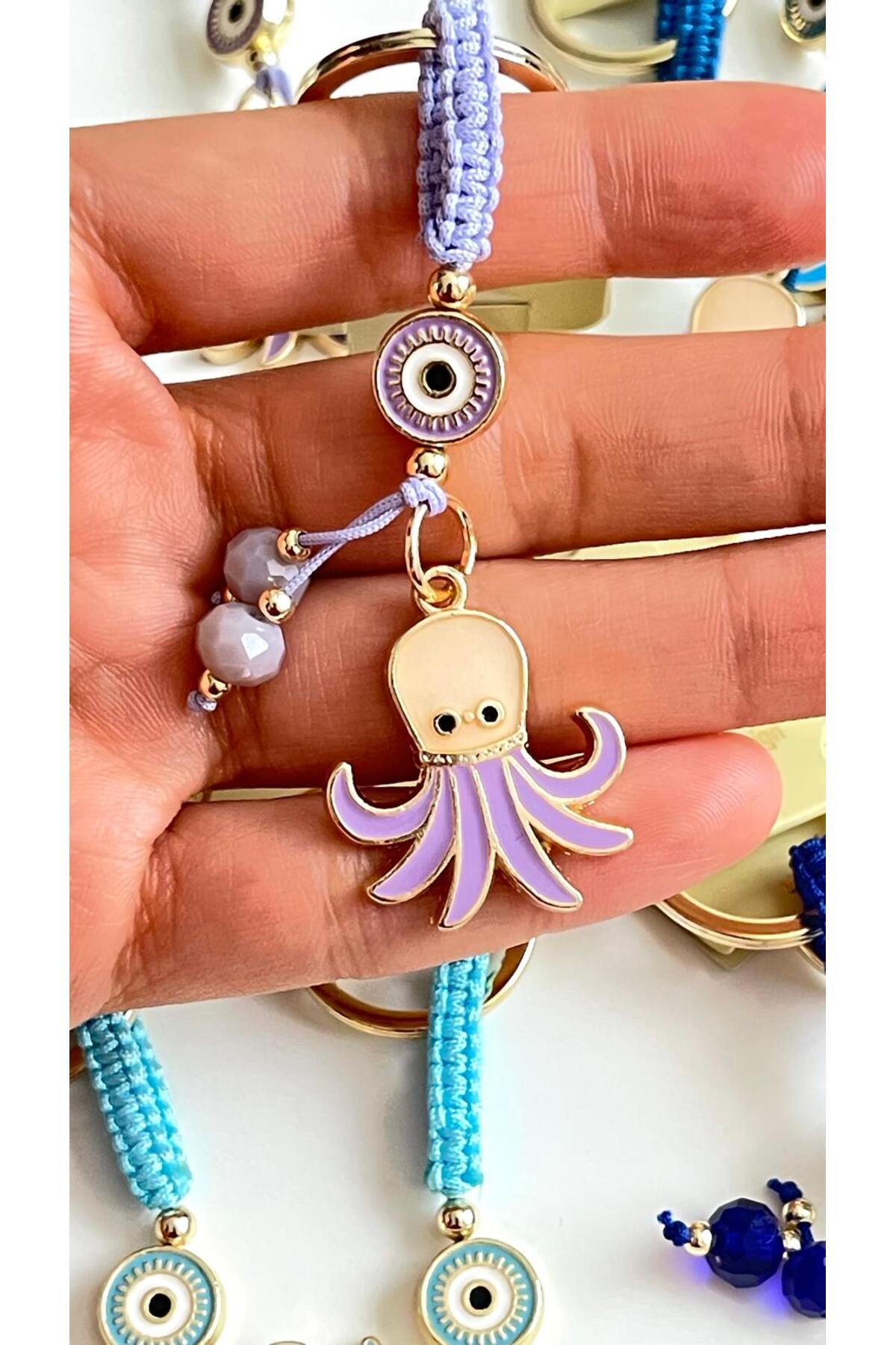 Ivy Gold-Plated Evil Eye Keychain - Lilac Octopus Design