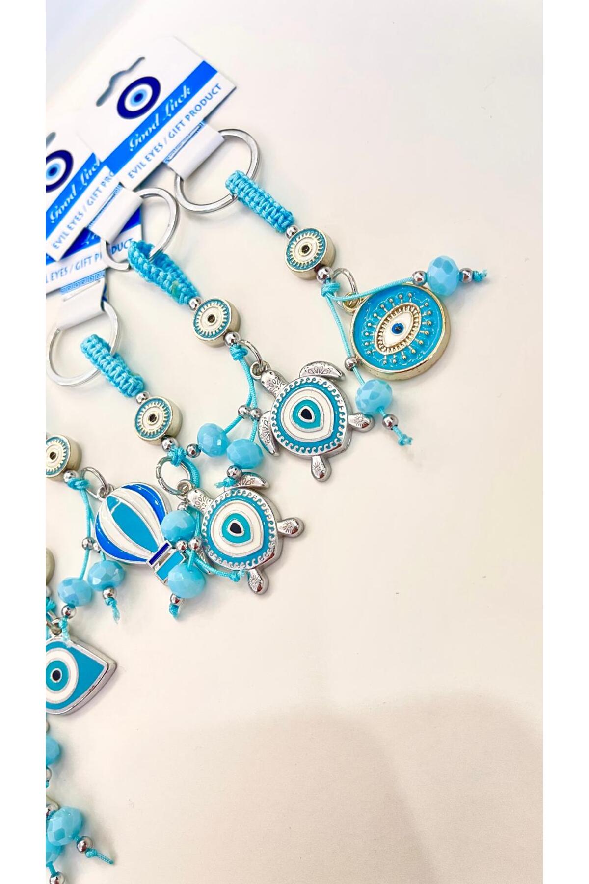 Abigail Silver-Plated Evil Eye Keychain - Round Blue Evil Eye