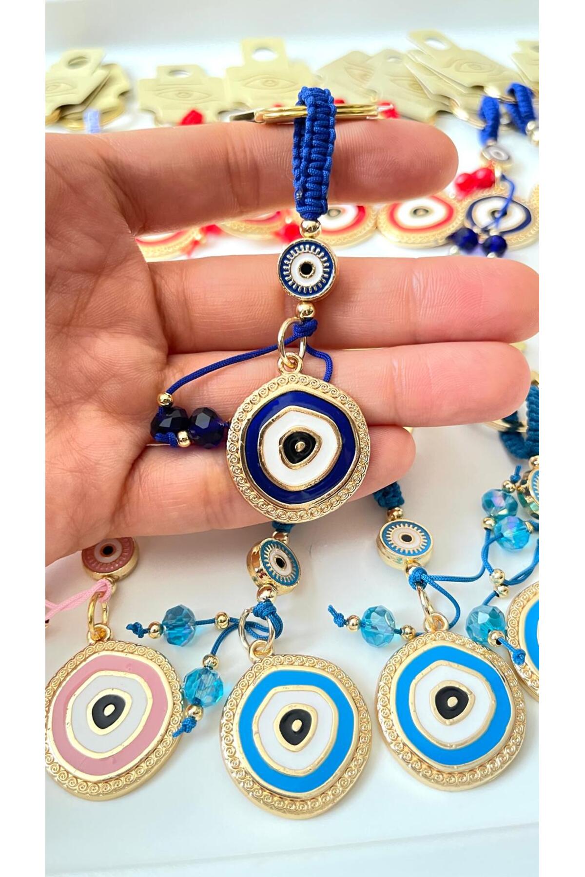 Brianna Gold-Plated Evil Eye Bead Keychain - Navy Evil Eye