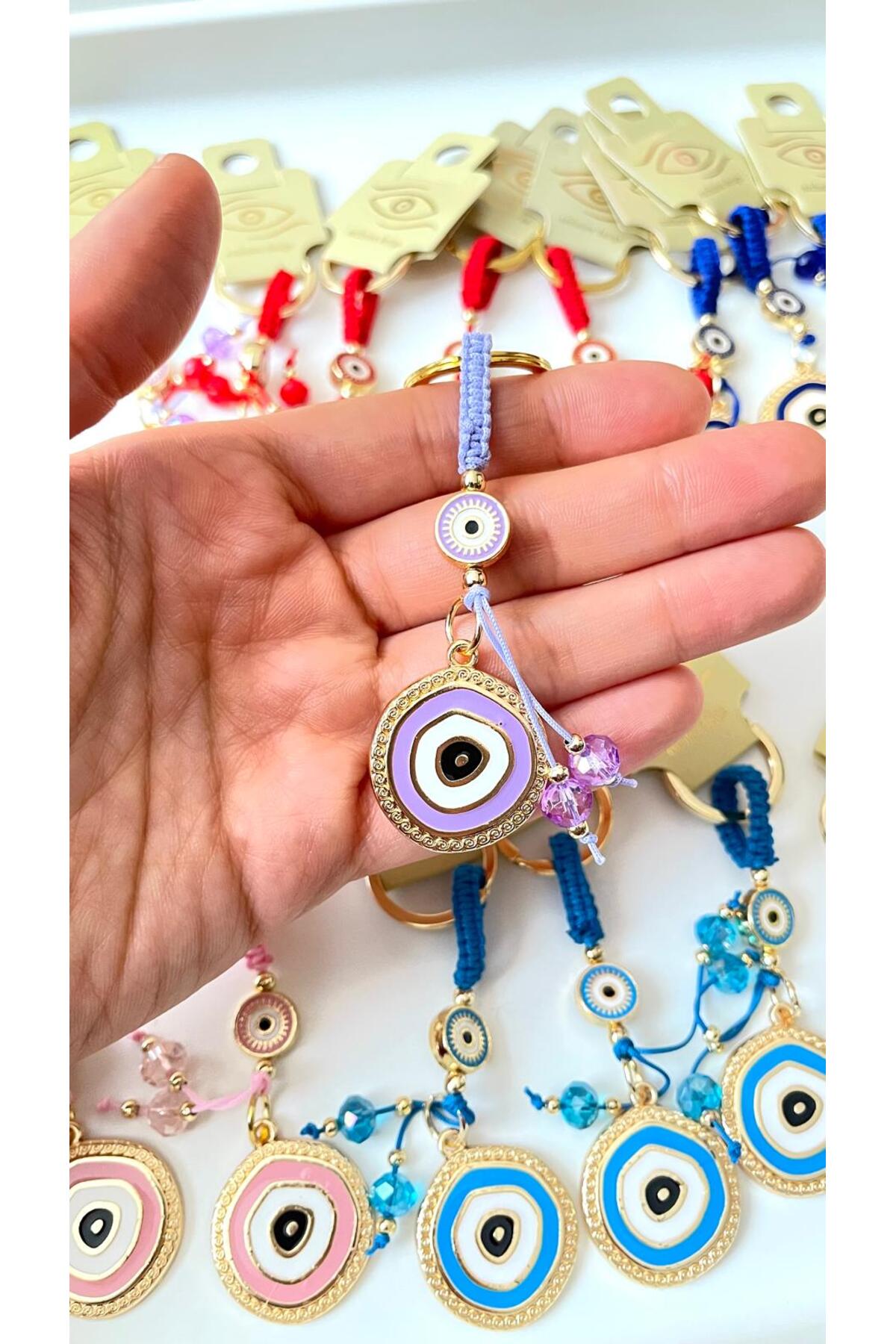 Brianna Gold-Plated Evil Eye Bead Keychain - Lilac Evil Eye