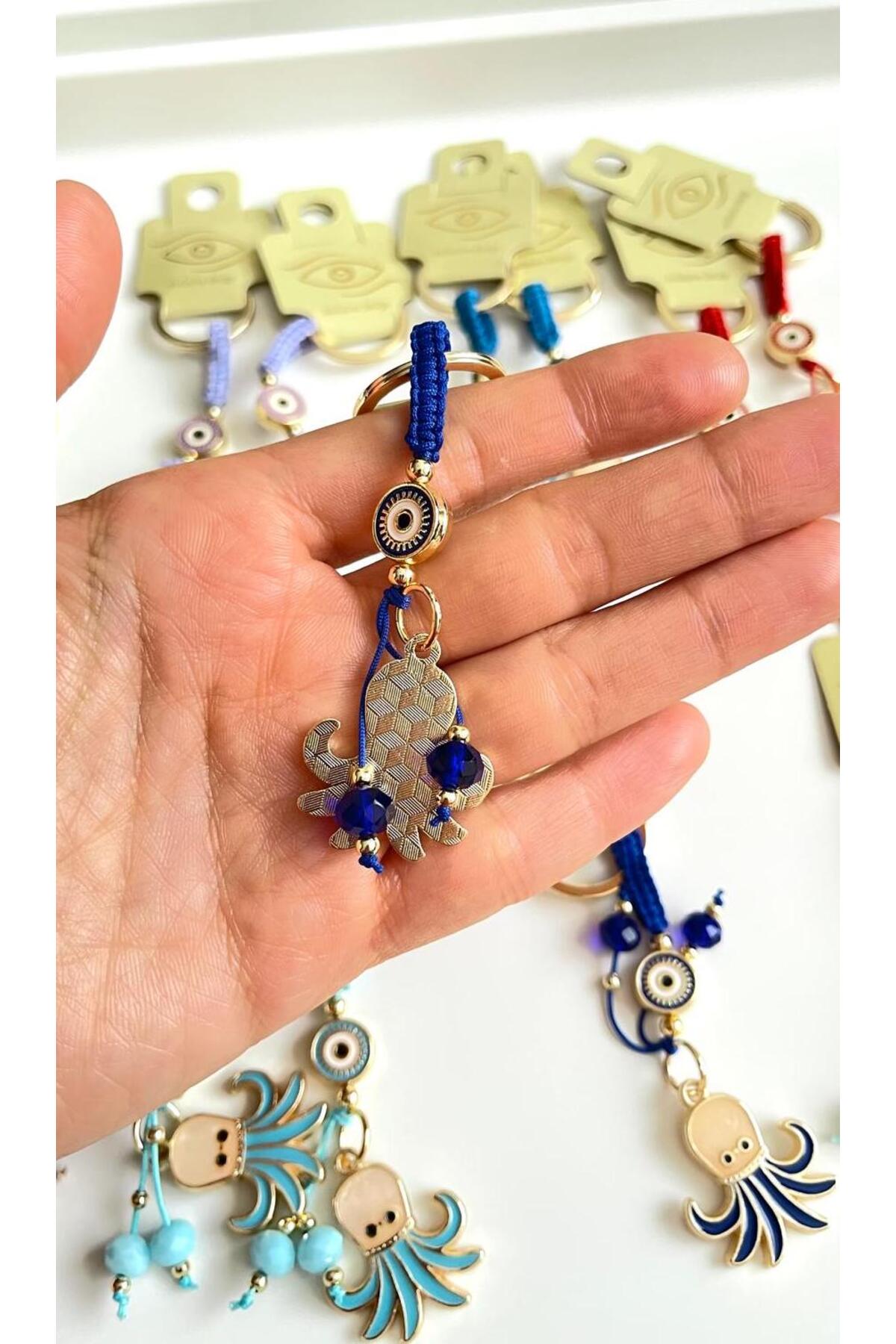 Ivy Gold-Plated Evil Eye Keychain - Navy Octopus Design