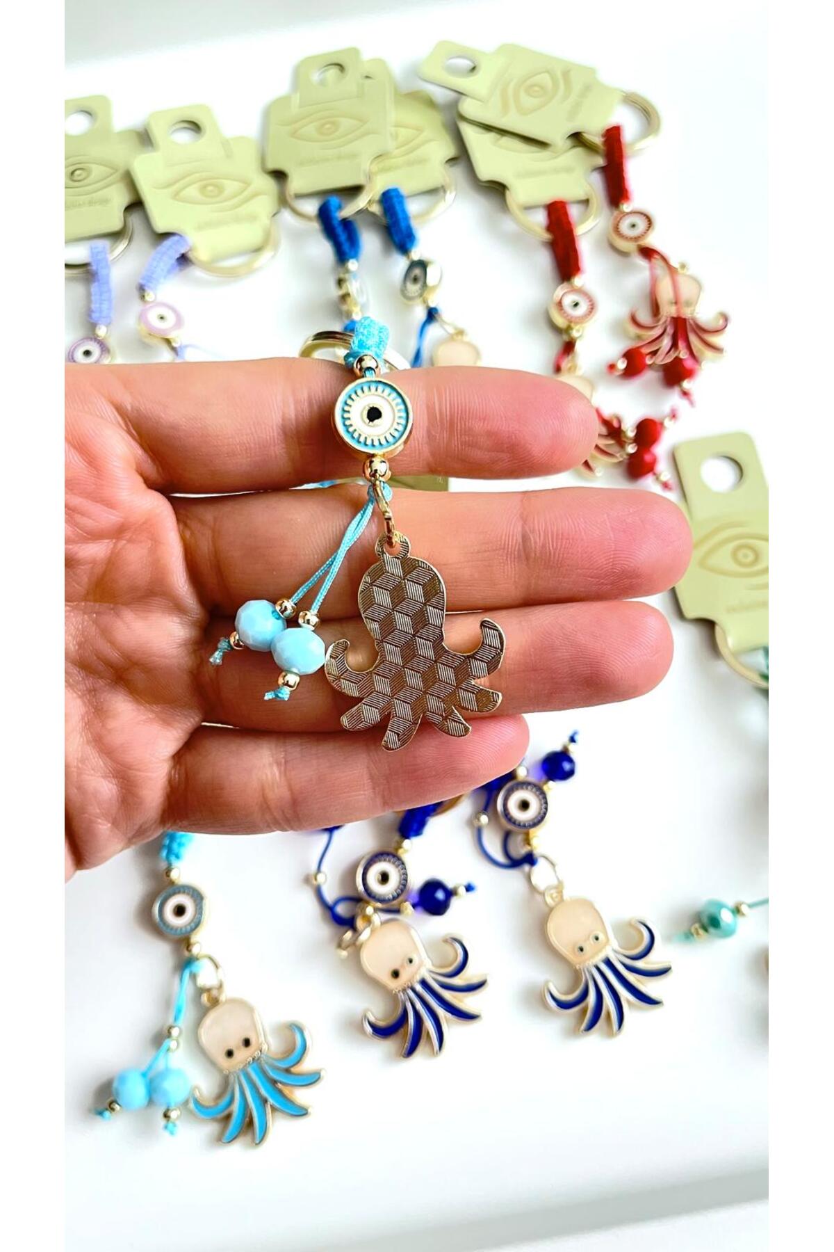 Ivy Gold-Plated Evil Eye Keychain - Light Blue Octopus Design
