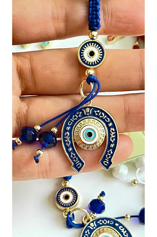 Bella Gold-Plated Animal Charm Keychain - Navy Horseshoe Design