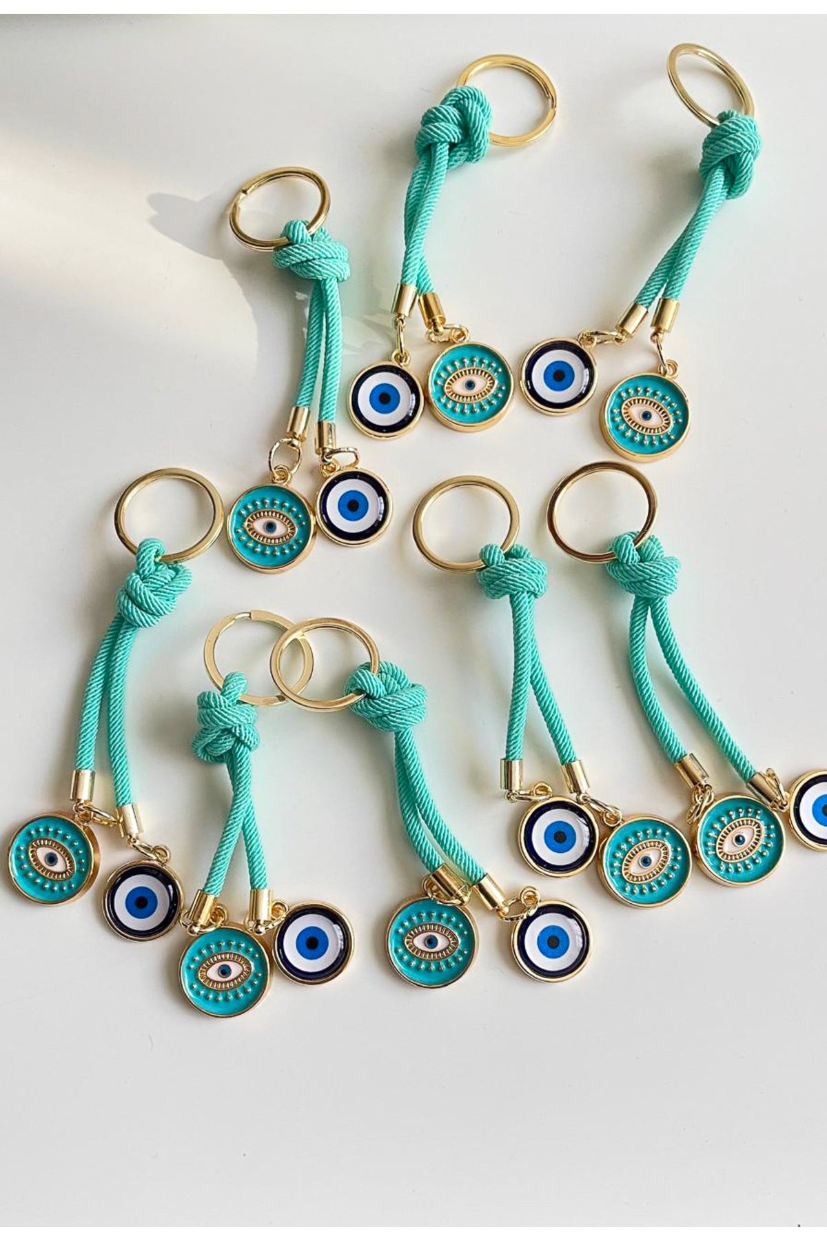 Rose Evil Eye Cord Keychain - Almond Green