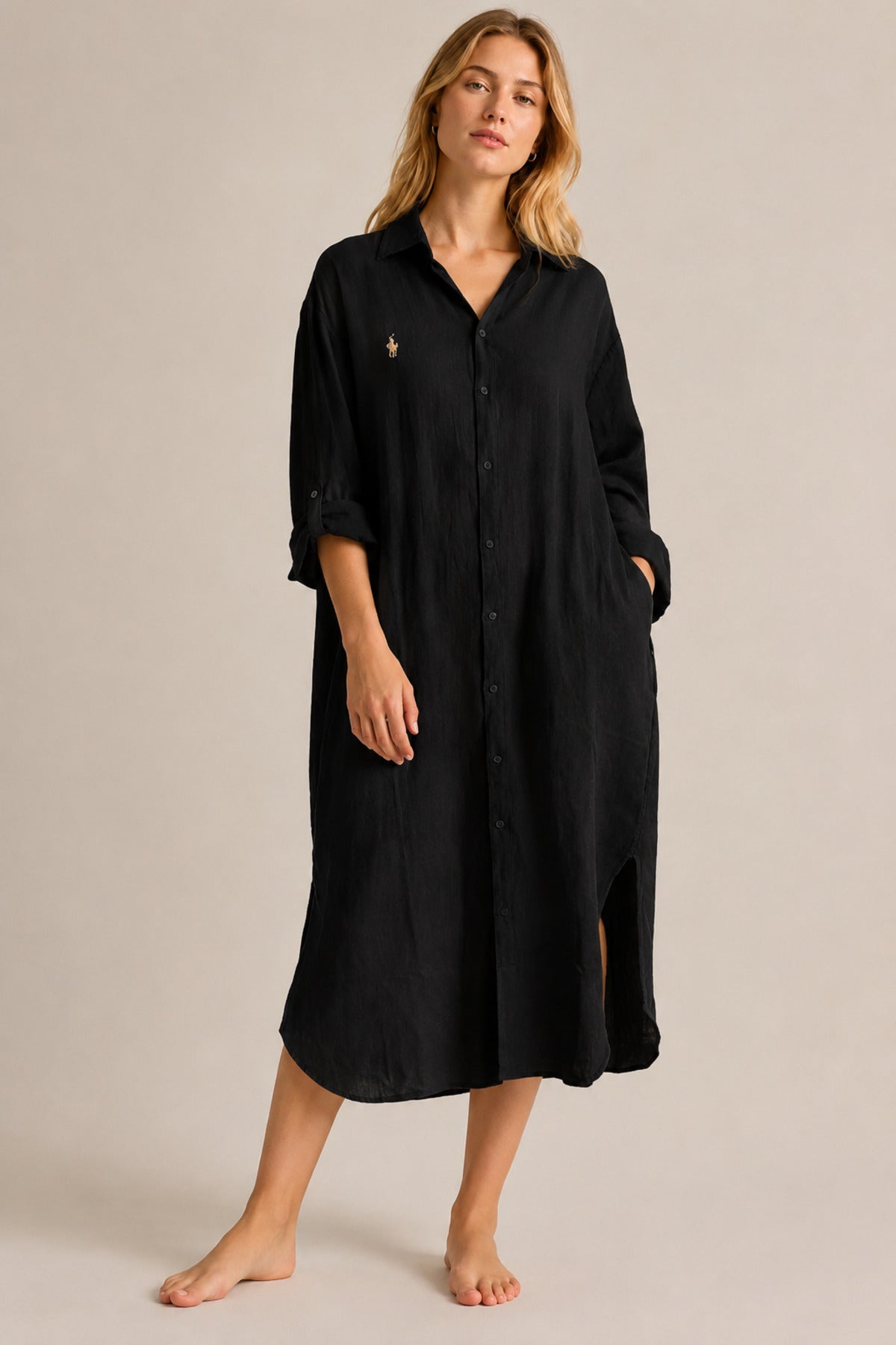 Hazel Women's Oversized Muslin Shirt Dress - Black