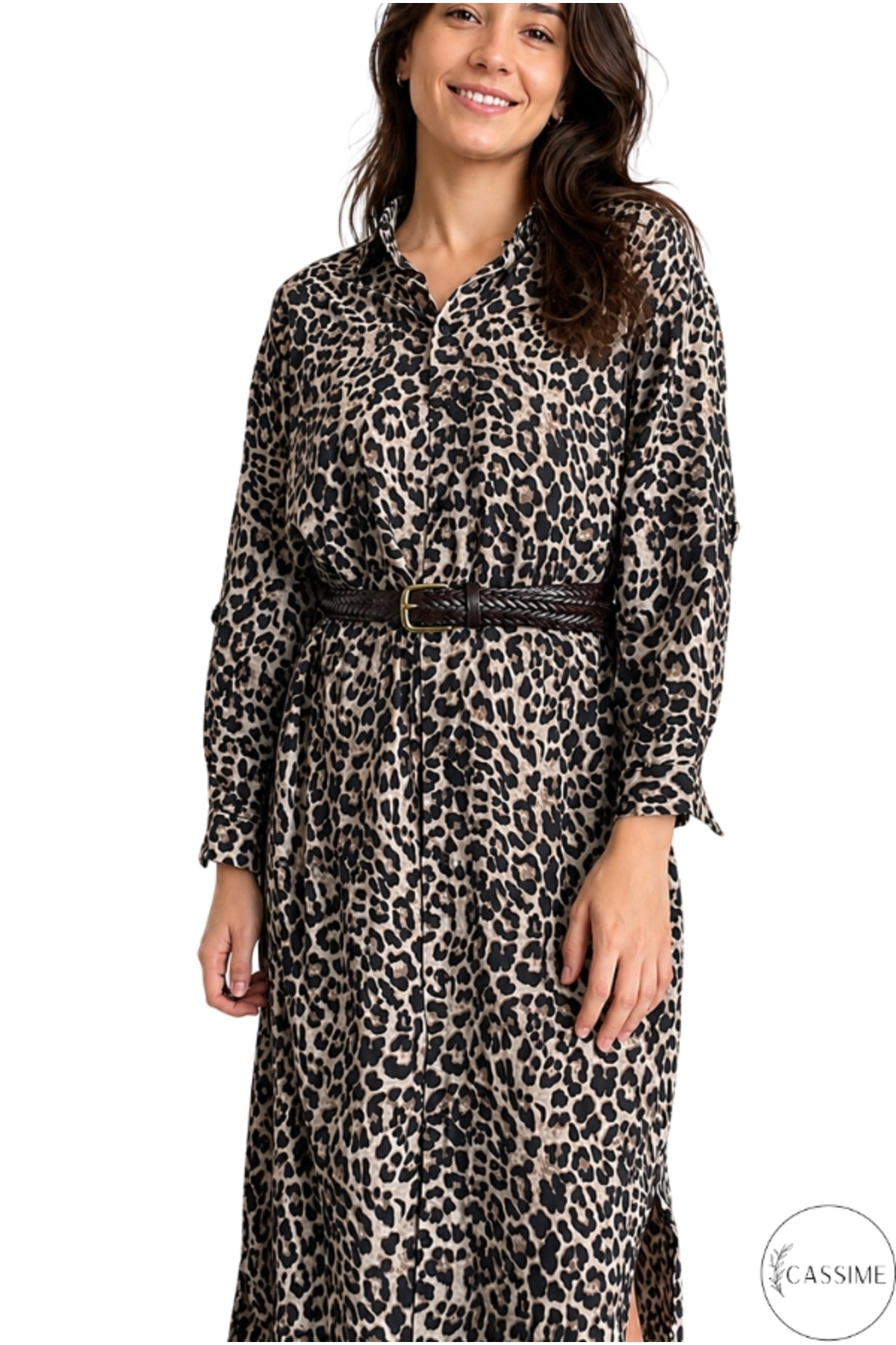 Hazel Women's Oversized Muslin Shirt Dress - Leopard Modal