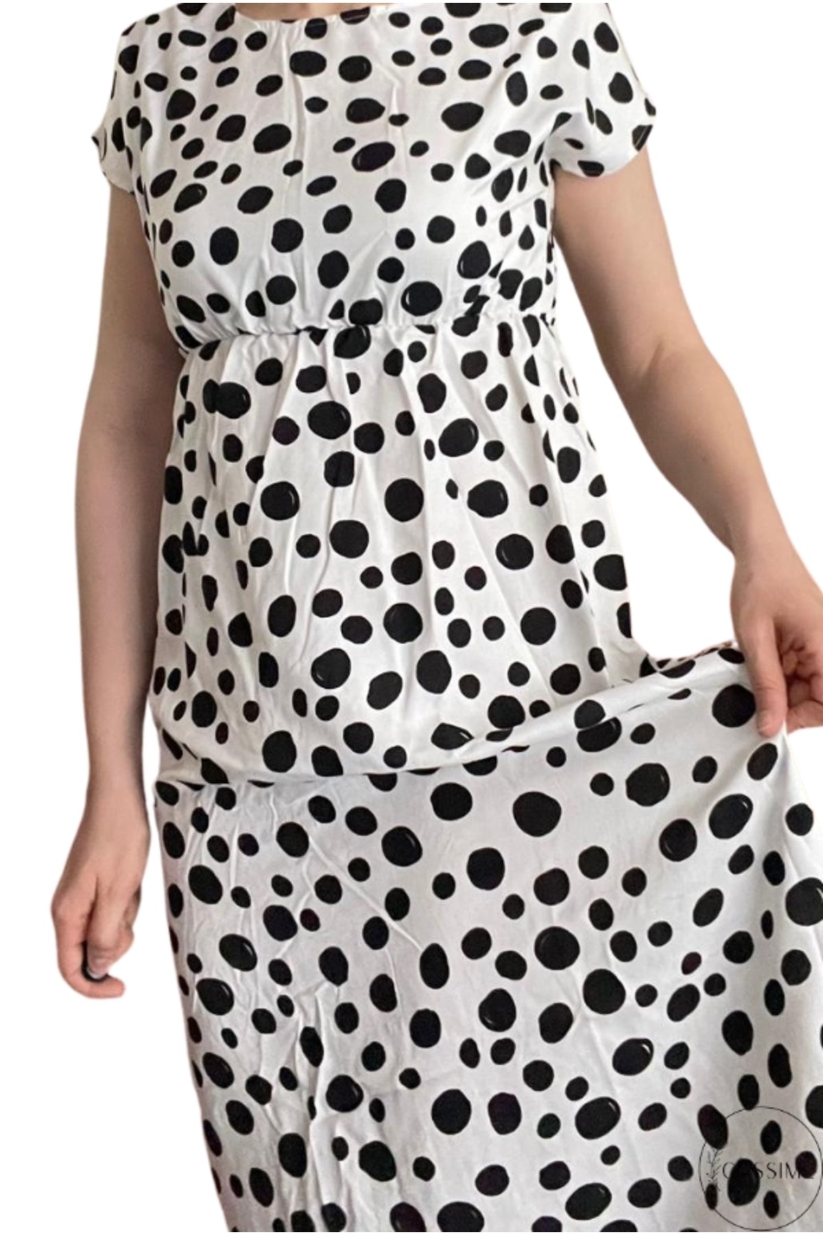 Audrey Women's Viscose Belted Midi Dress - Black Polka Dot