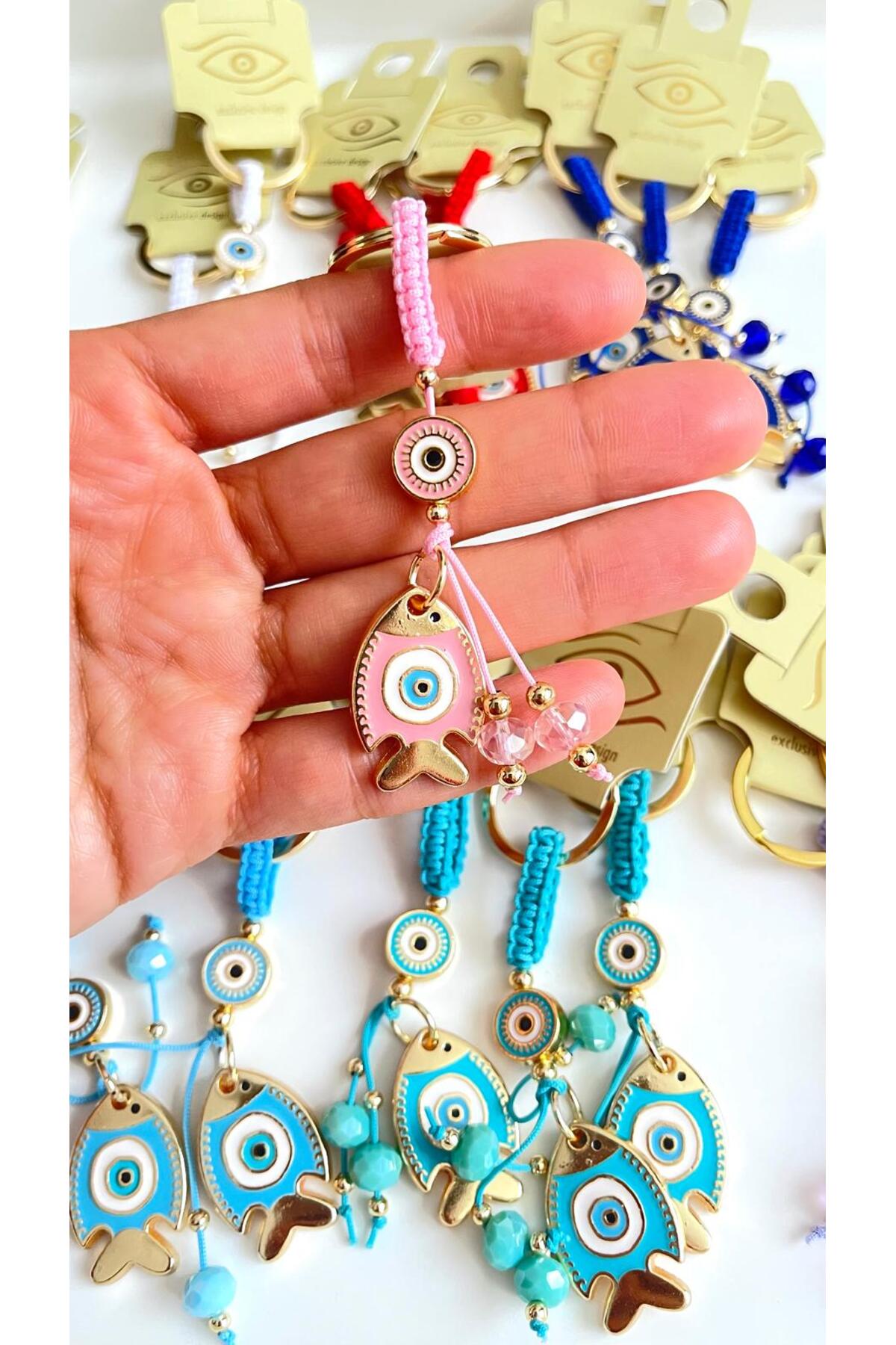 Ivy Gold-Plated Evil Eye Keychain - Pink Fish Design