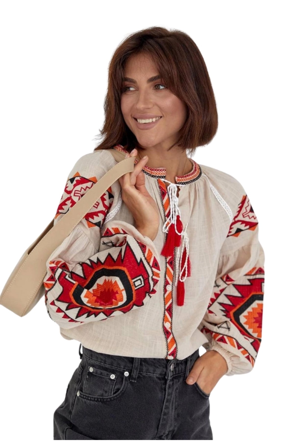 Penelope Women's Cotton Vintage Inspired Embroidered Blouse - Beige