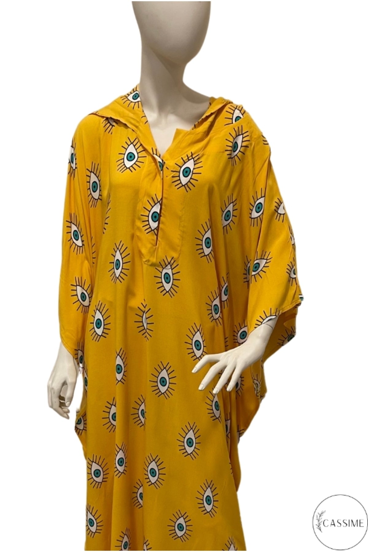 Isabel Women's Evil Eye Hooded Kaftan Dress - Dark Yellow