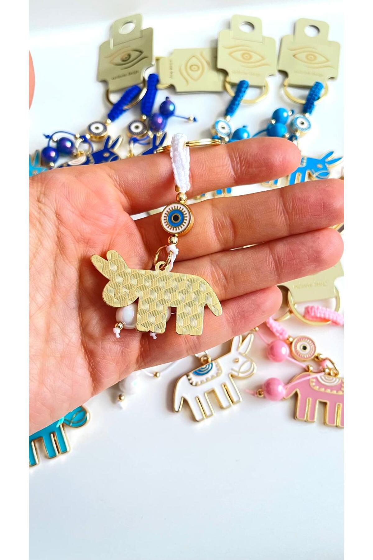 Bella Gold-Plated Animal Charm Keychain - White Donkey Design