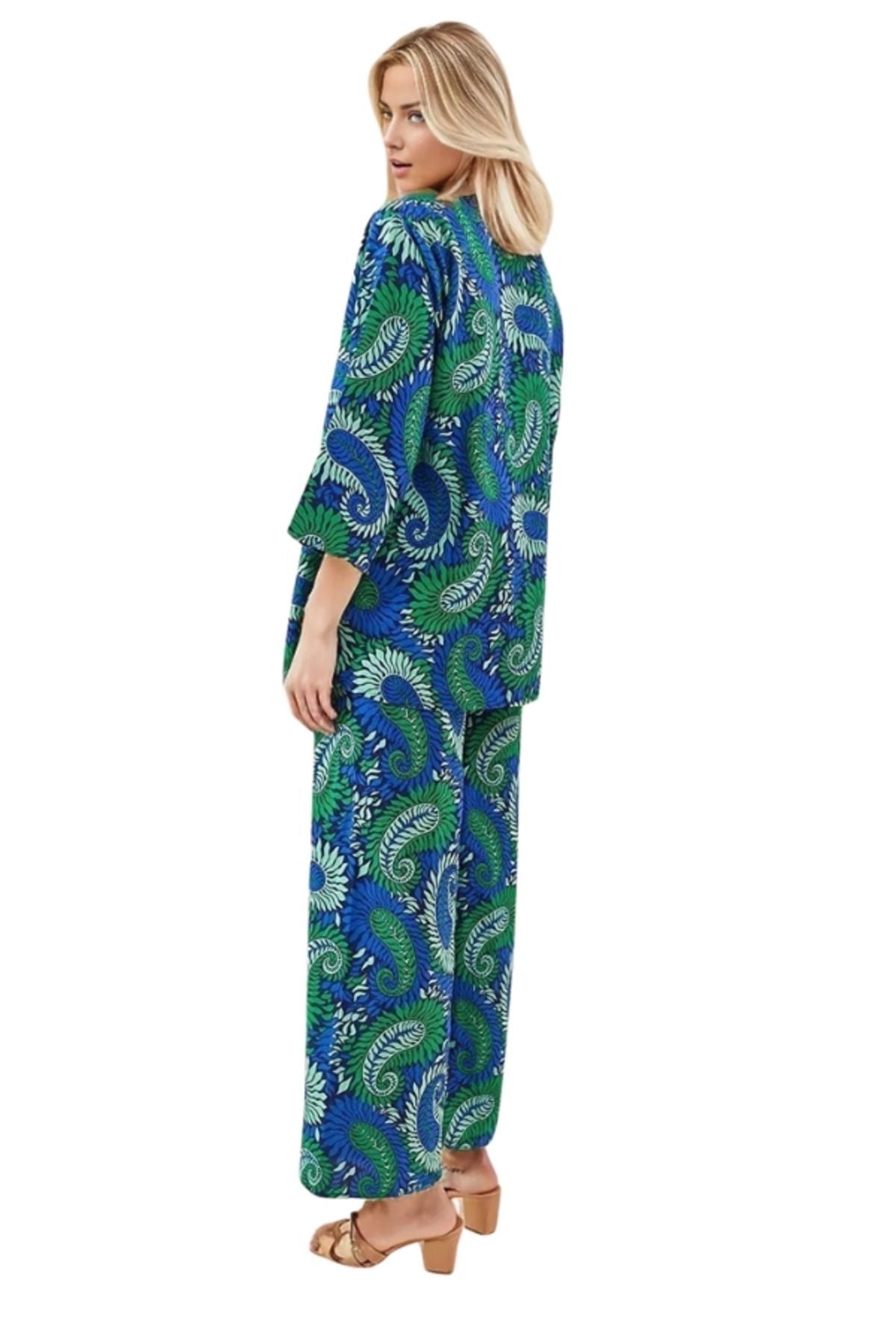 Catherine Women's Relaxed Fit Kimono - Green Paisley Print