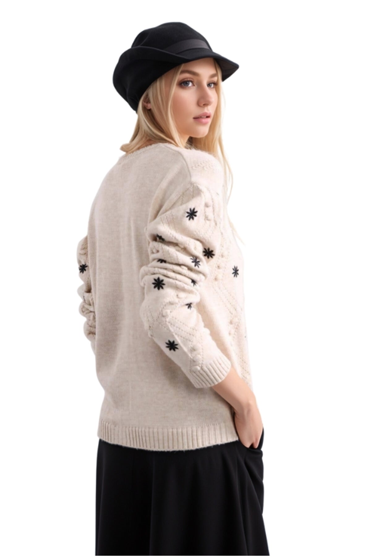 Katherine Women's Snowflake Embroidered Sweater - Cream