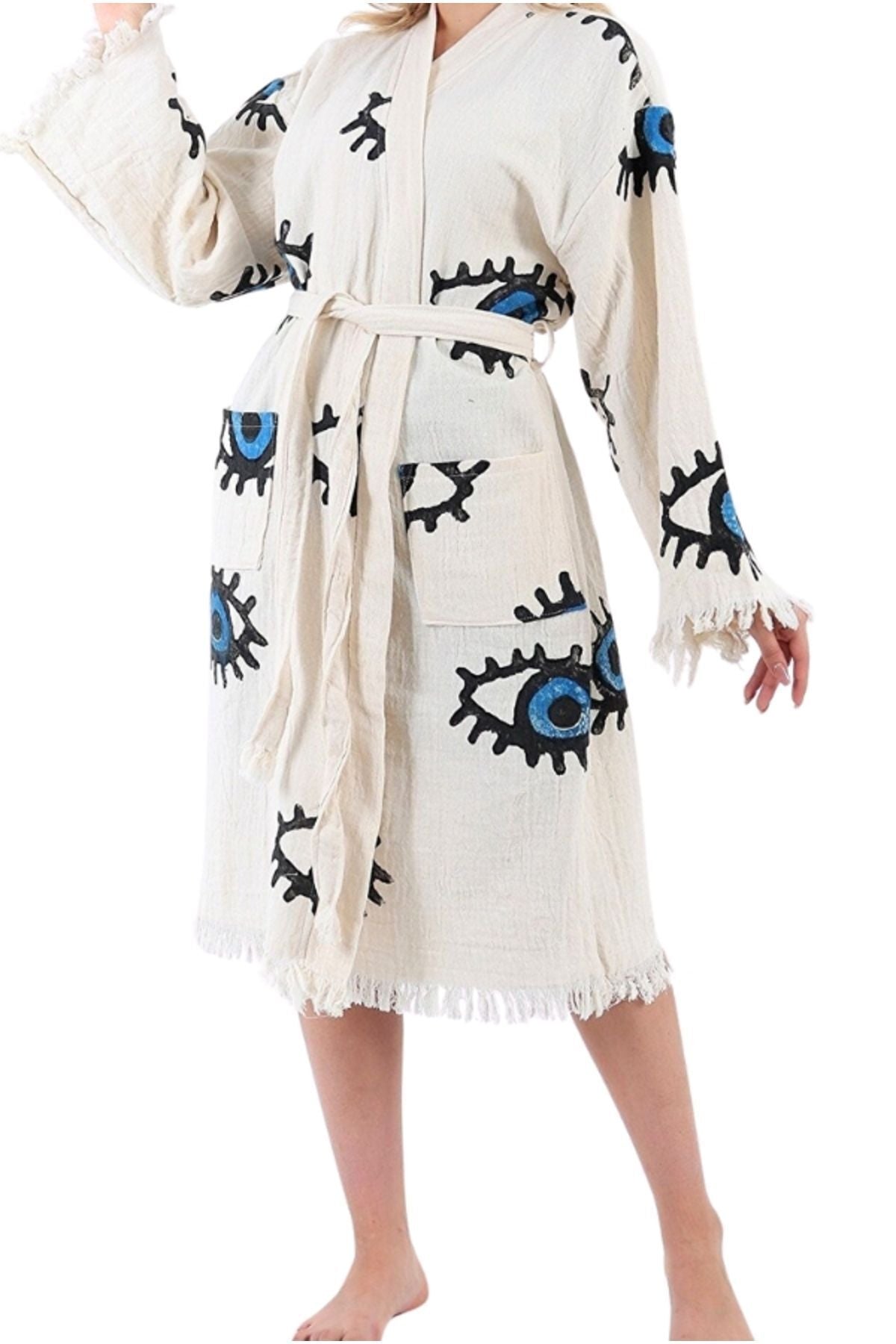 Heidi Women's Evil Eye Hooded Muslin Beach Robe - Evil Eye Print
