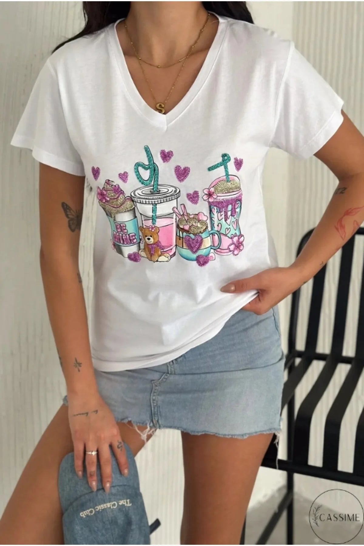Tilda White Bear Floral Design Cotton T-shirt