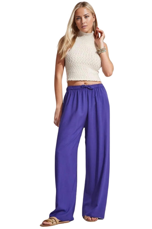 Bethany Women's Viscose High Waist Palazzo Pants - Purple