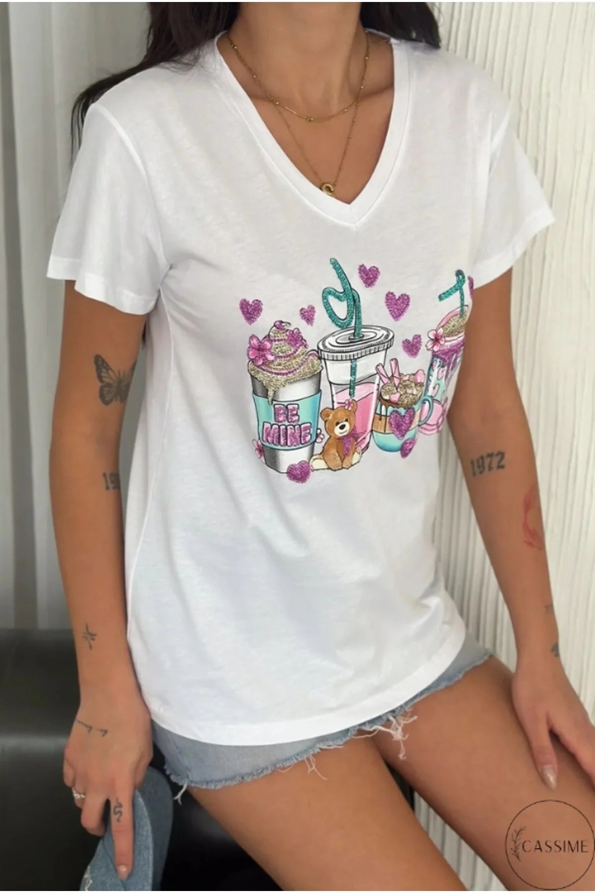 Tilda White Bear Floral Design Cotton T-shirt