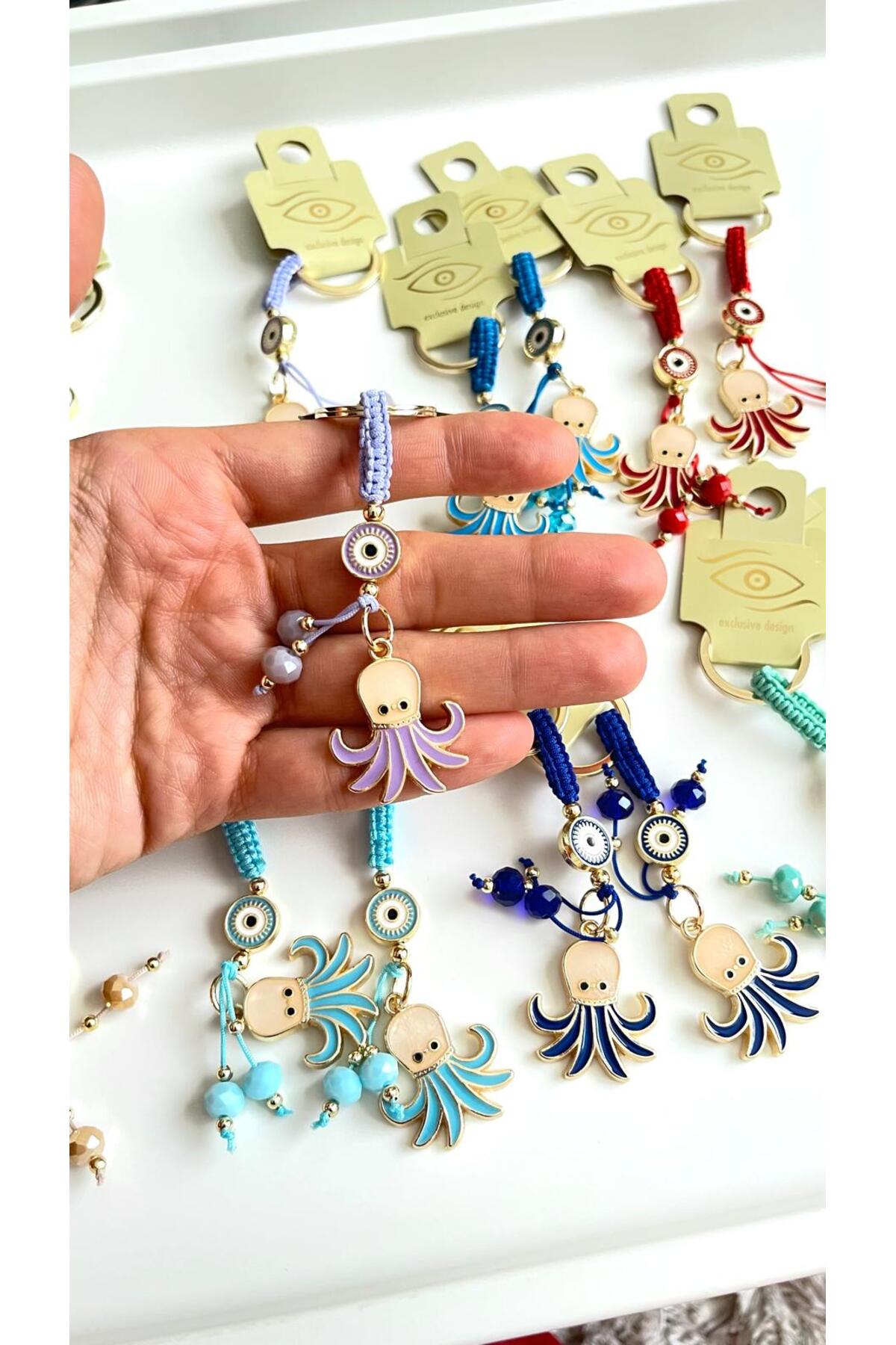 Ivy Gold-Plated Evil Eye Keychain - Lilac Octopus Design