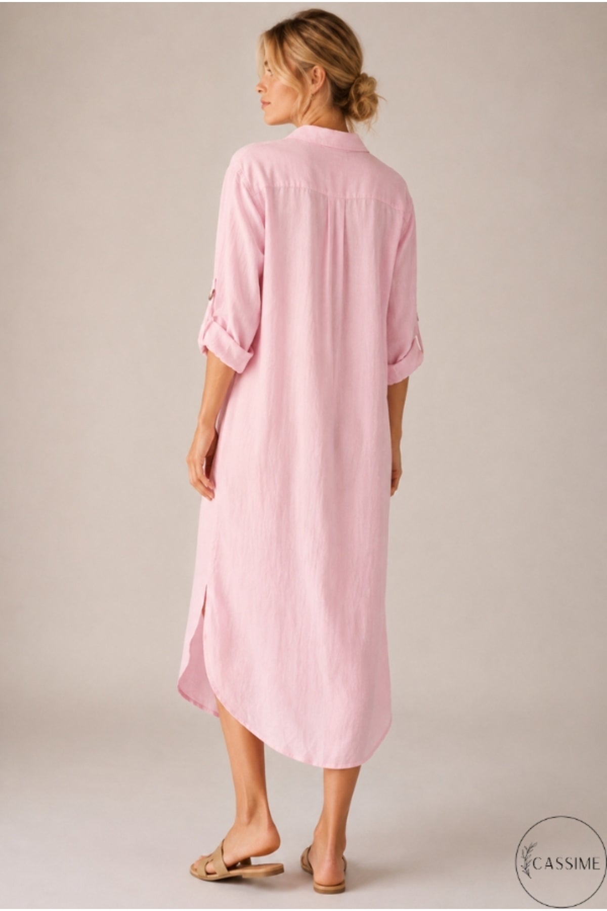 Hazel Women's Oversized Muslin Shirt Dress - Baby Pink Muslin
