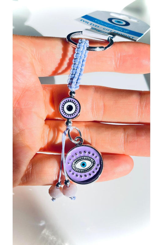 Abigail Silver-Plated Evil Eye Keychain - Purple Round Evil Eye