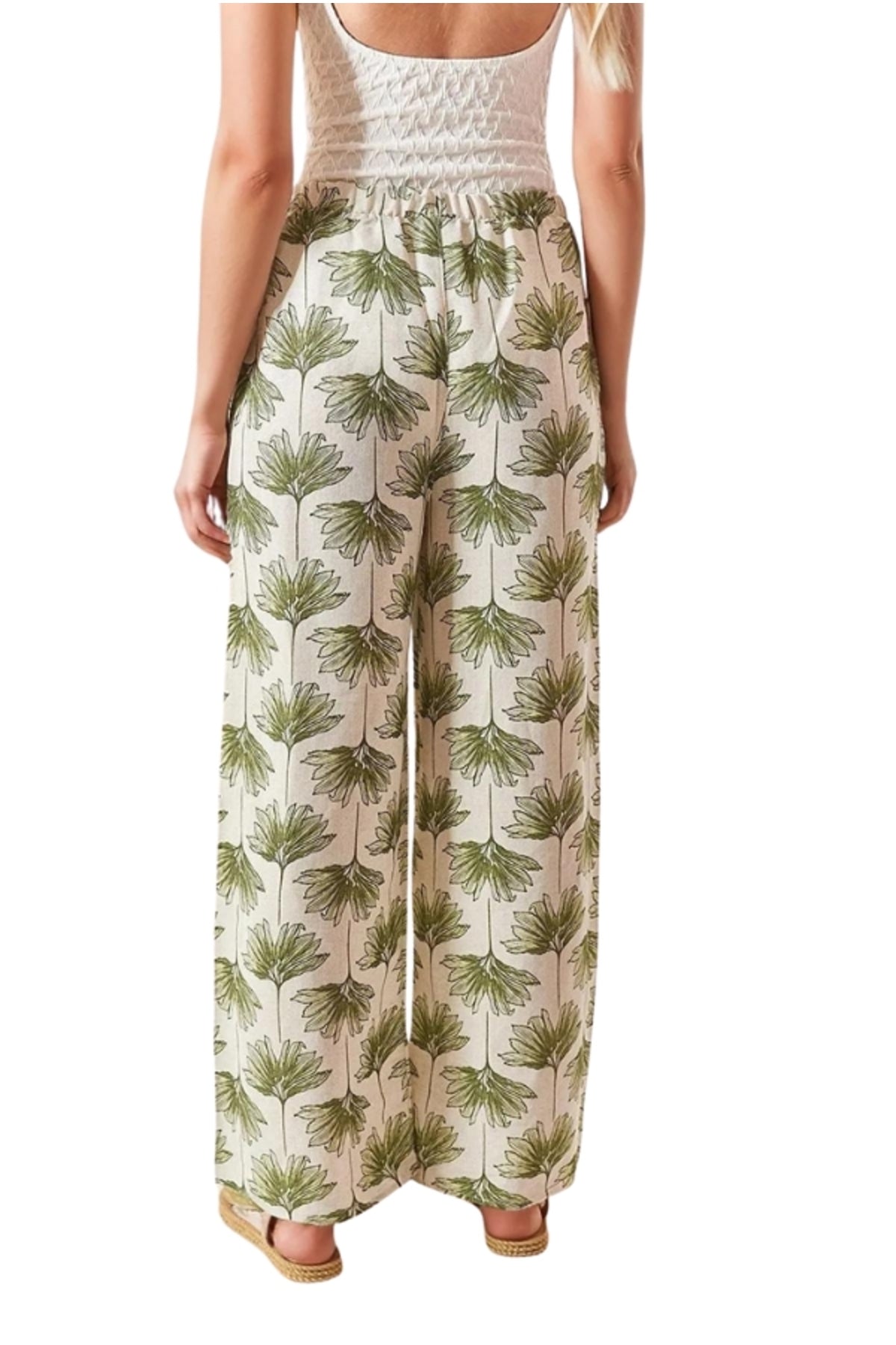 Lucy Women's Linen-Viscose Blend Wide Leg Palazzo Pants - Green Ginkgo