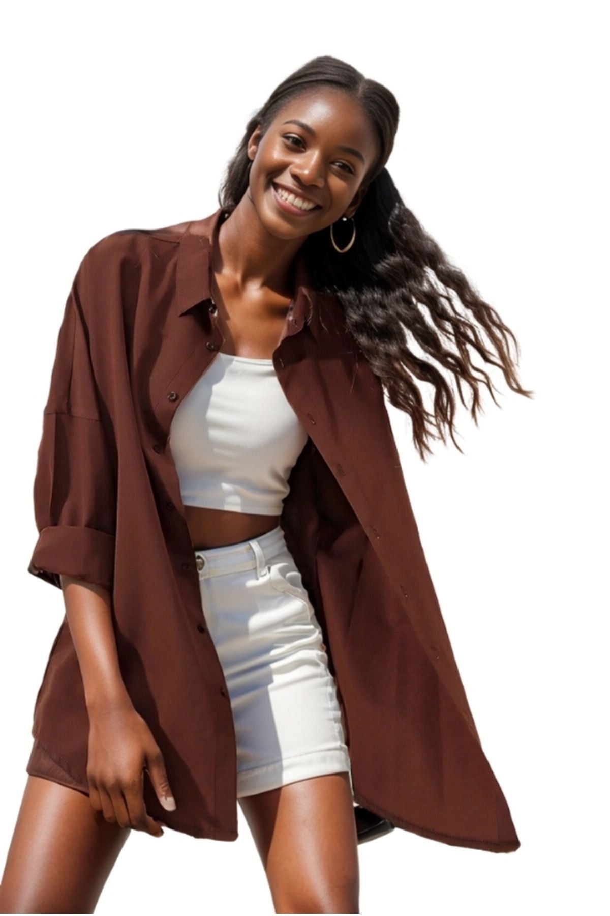 Melissa Women's Oversized Longline Shirt - Brown