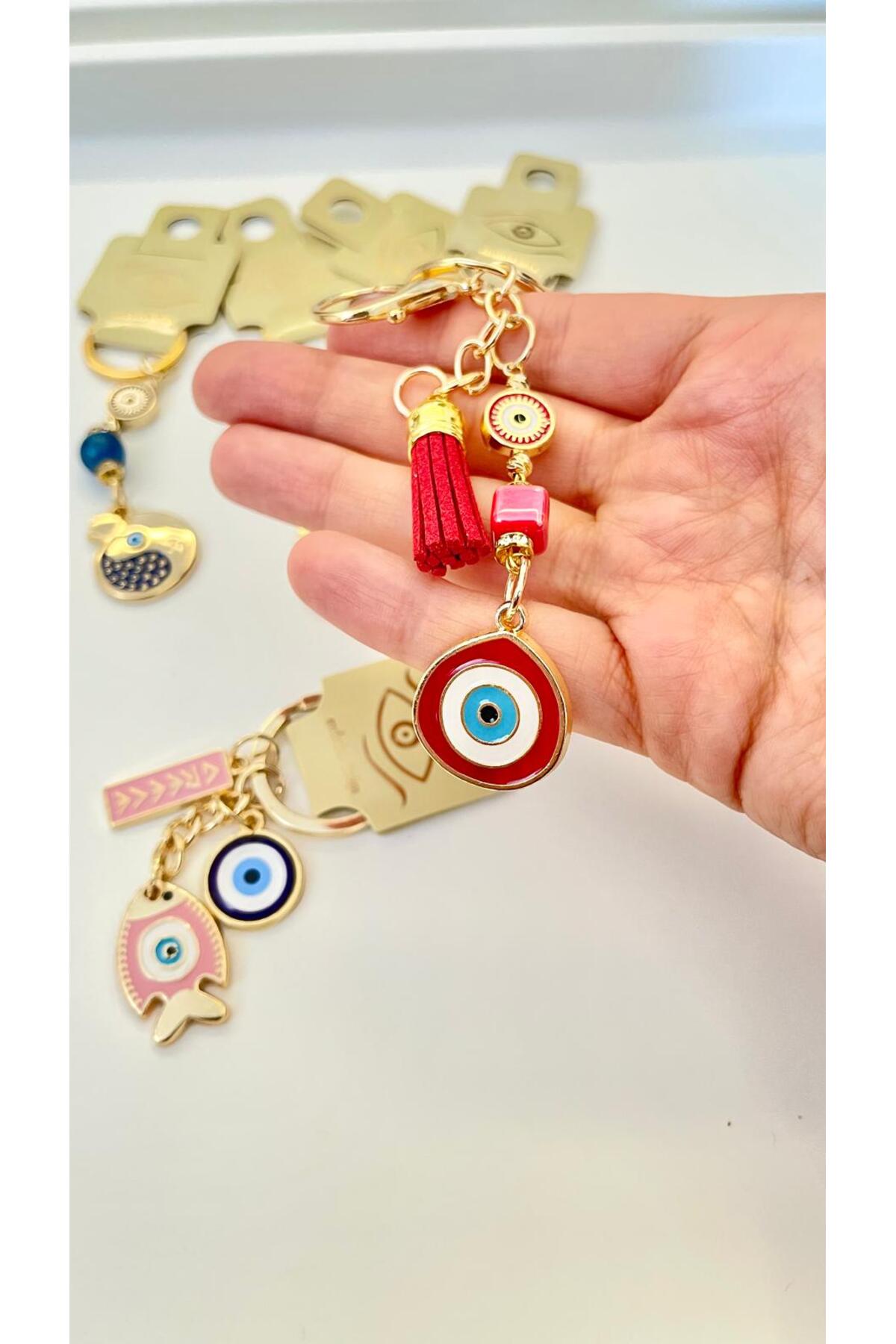 Hannah Gold-Plated Bodrum Bead Keychain - Red Teardrop