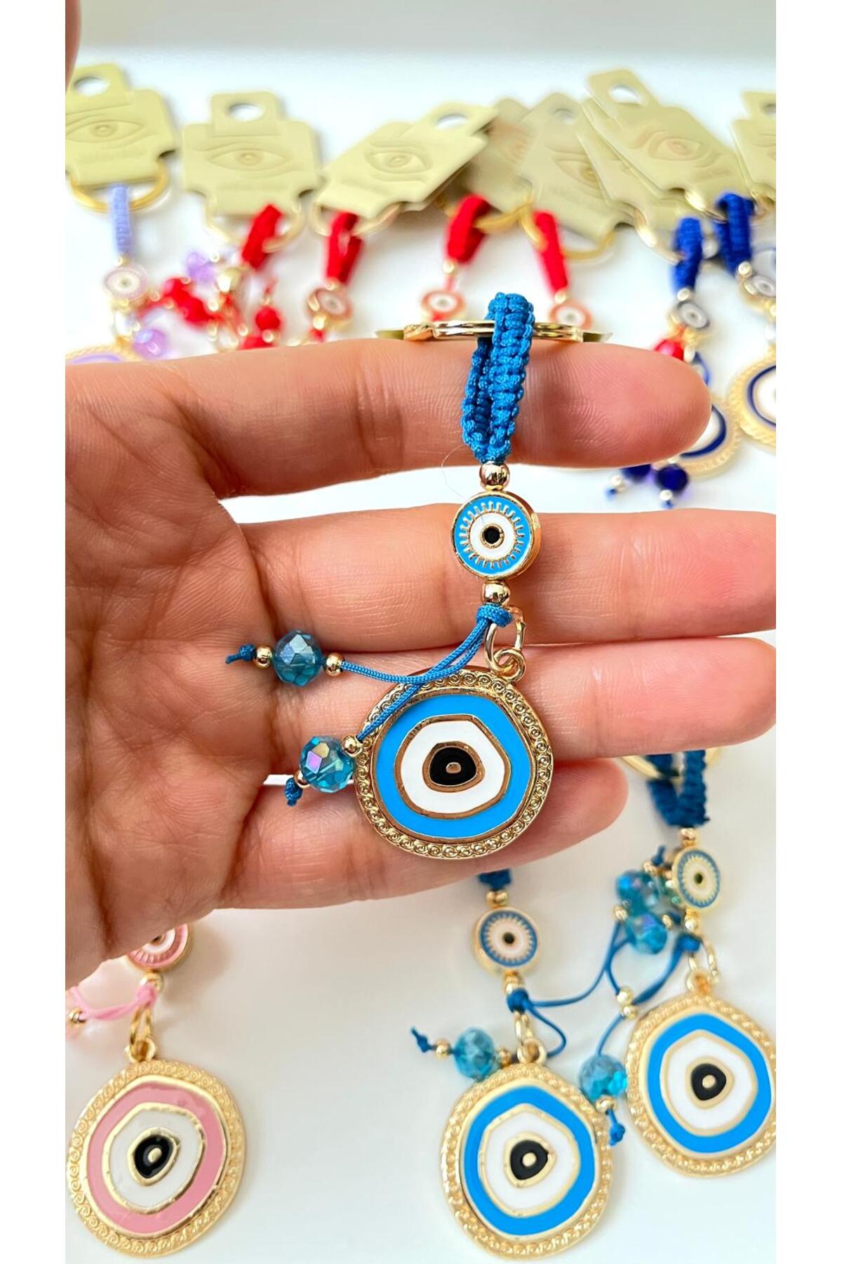 Brianna Gold-Plated Evil Eye Bead Keychain - Blue Evil Eye