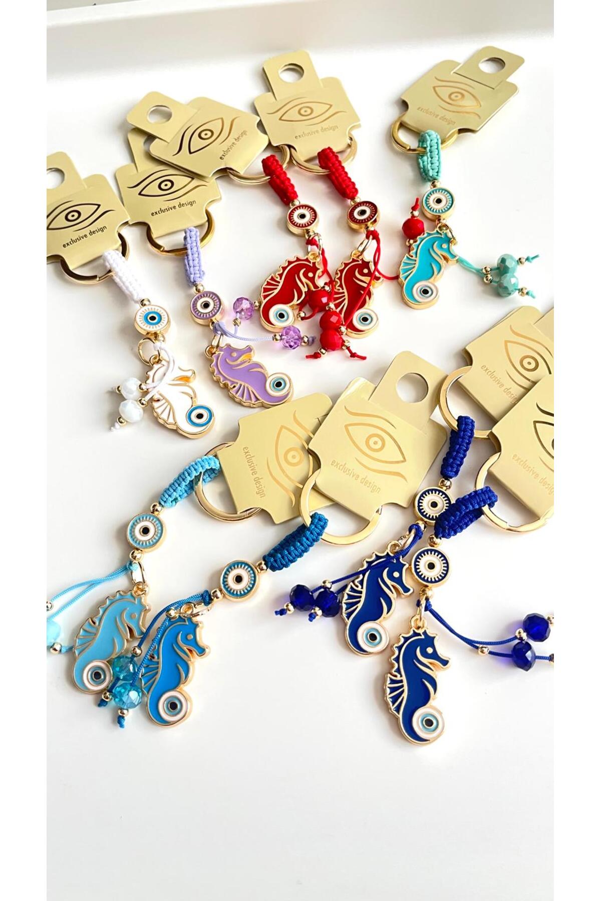 Ivy Gold-Plated Evil Eye Keychain - Red Seahorse