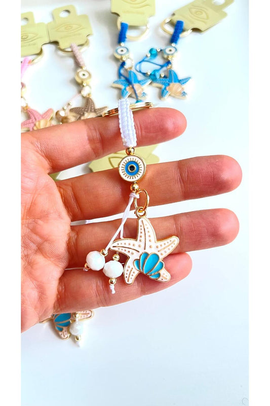 Ivy Gold-Plated Evil Eye Keychain - White Starfish