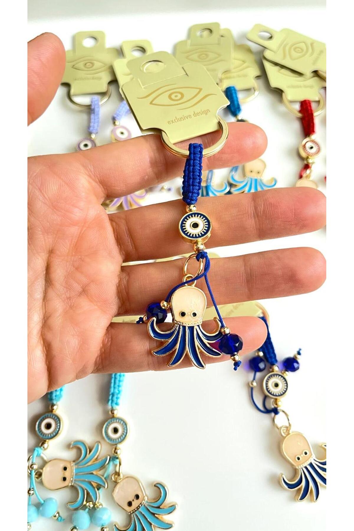 Ivy Gold-Plated Evil Eye Keychain - Navy Octopus Design