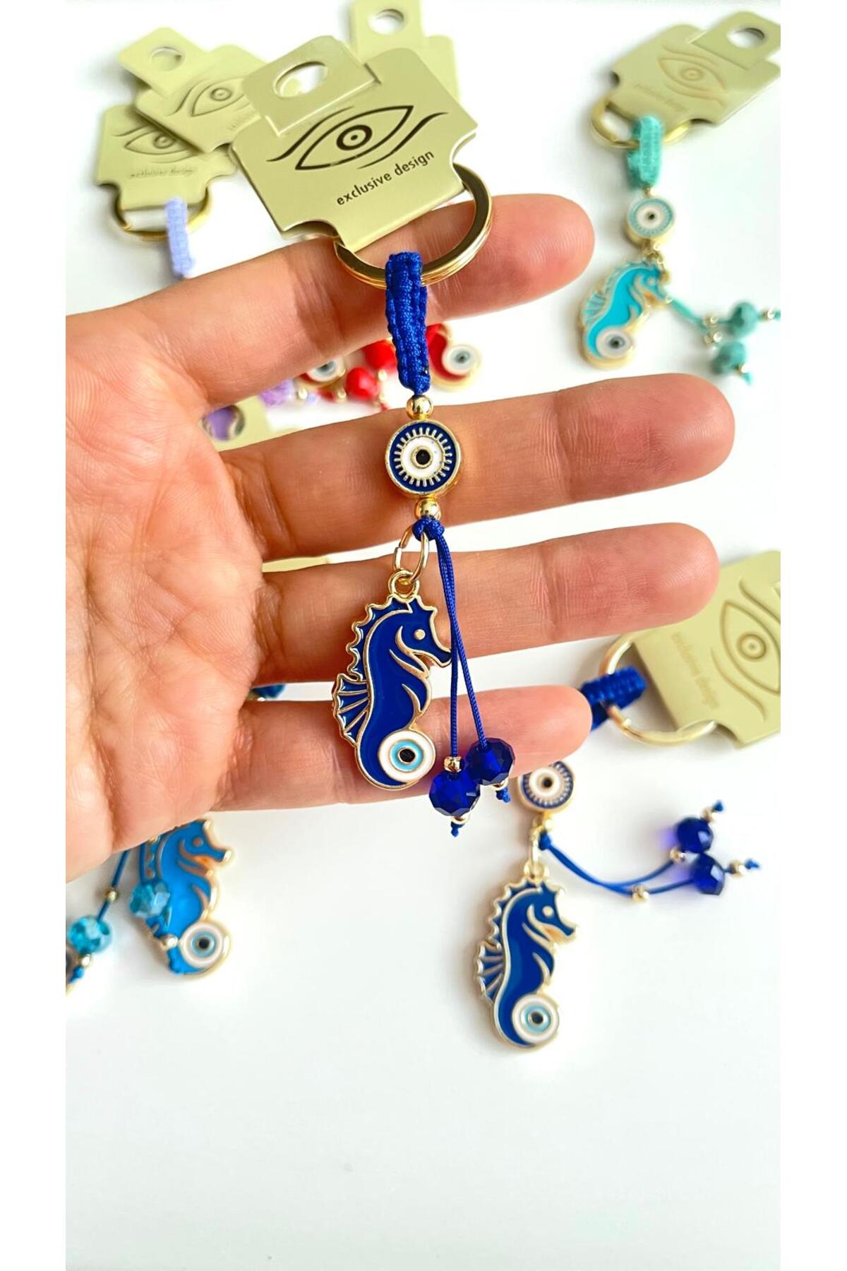 Ivy Gold-Plated Evil Eye Keychain - Navy Seahorse