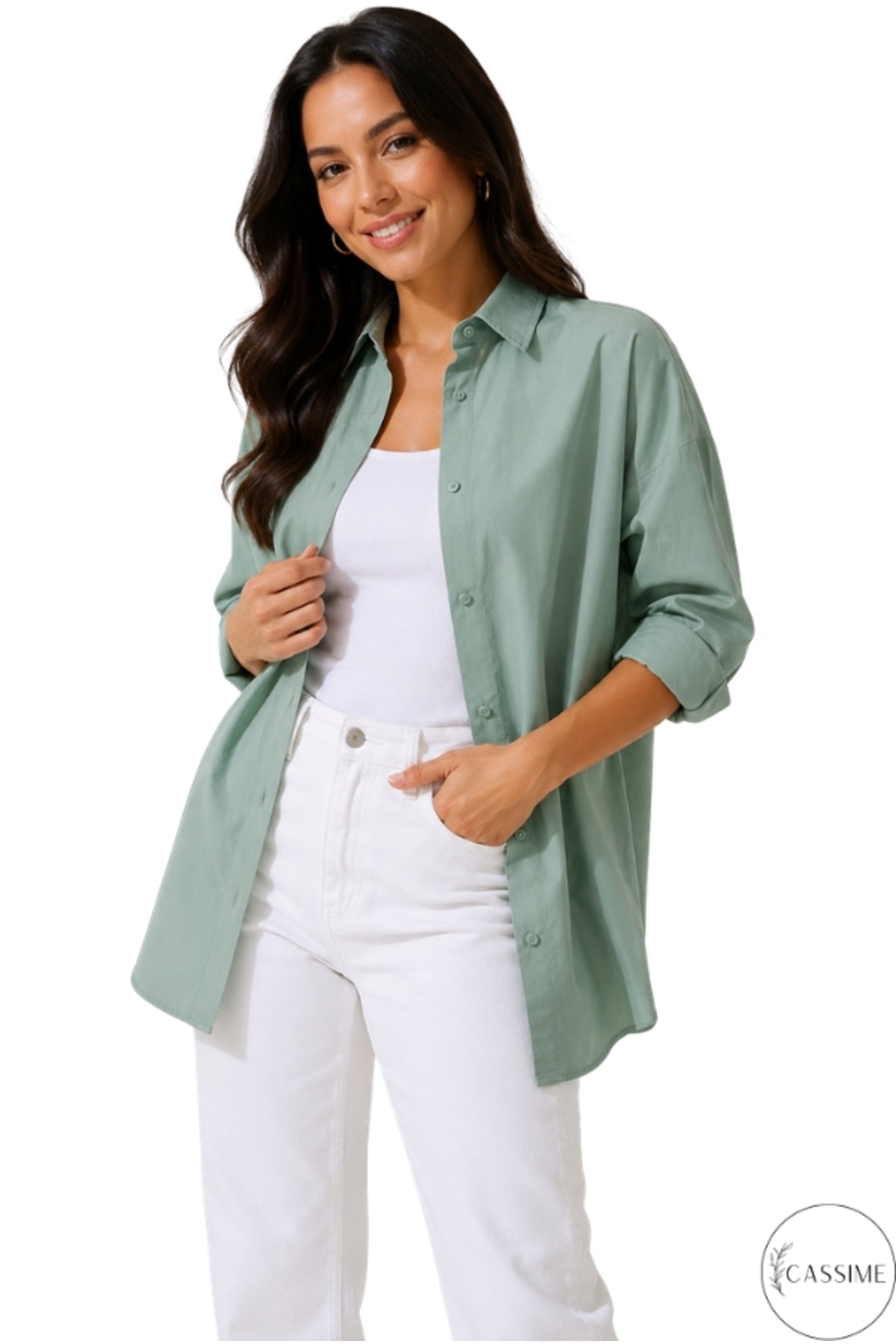 Melissa Women's Oversized Longline Shirt - Almond Green